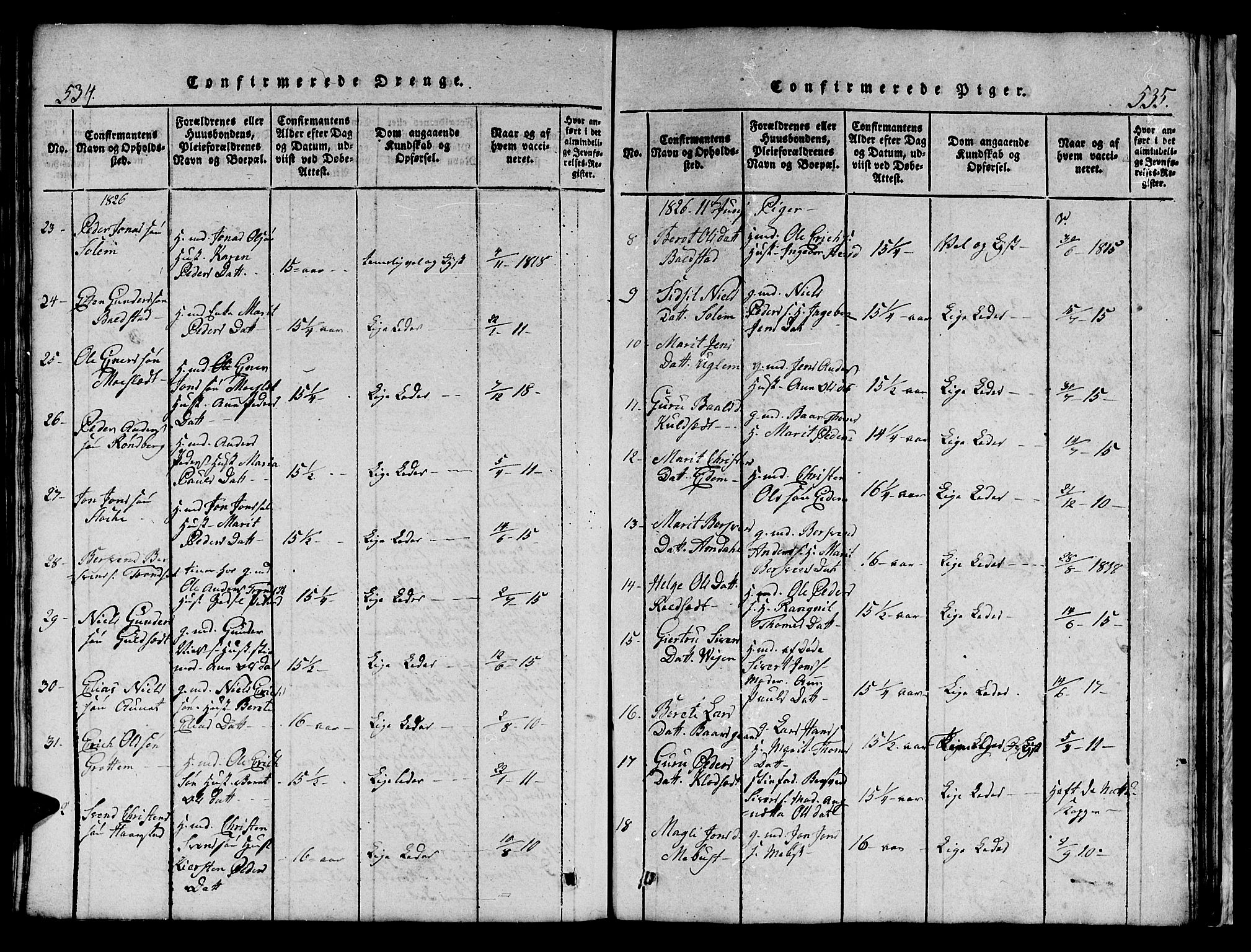 Ministerialprotokoller, klokkerbøker og fødselsregistre - Sør-Trøndelag, SAT/A-1456/695/L1152: Parish register (copy) no. 695C03, 1816-1831, p. 534-535