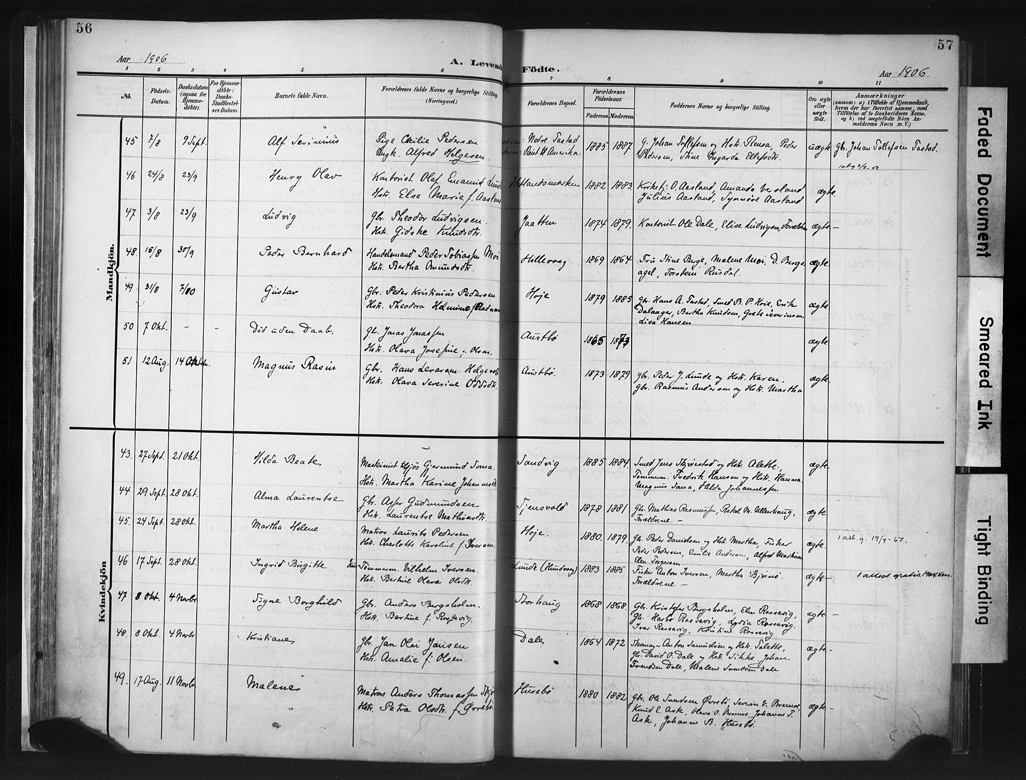 Hetland sokneprestkontor, SAST/A-101826/30/30BA/L0013: Parish register (official) no. A 13, 1904-1918, p. 56-57
