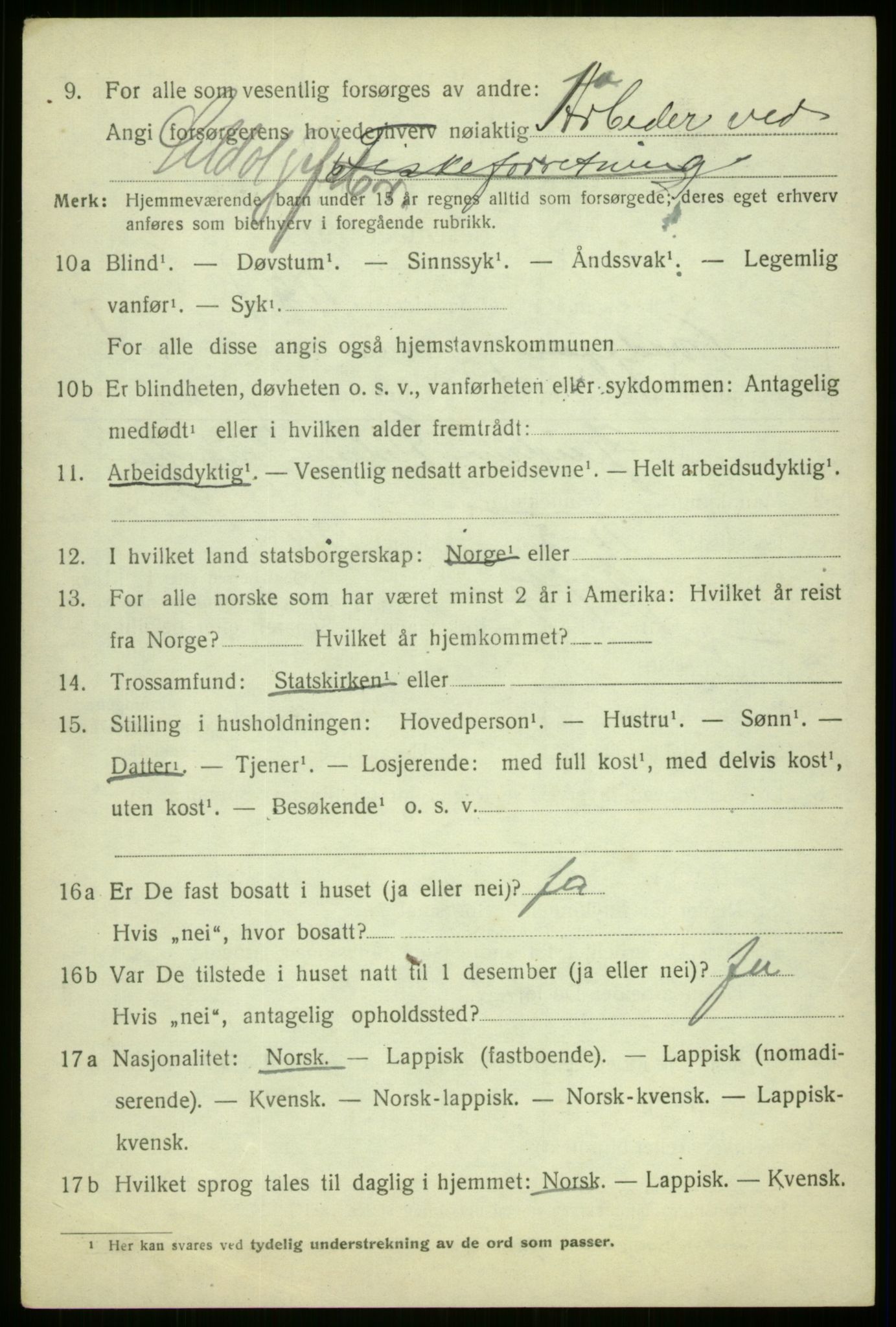 SATØ, 1920 census for Kvæfjord, 1920, p. 1404