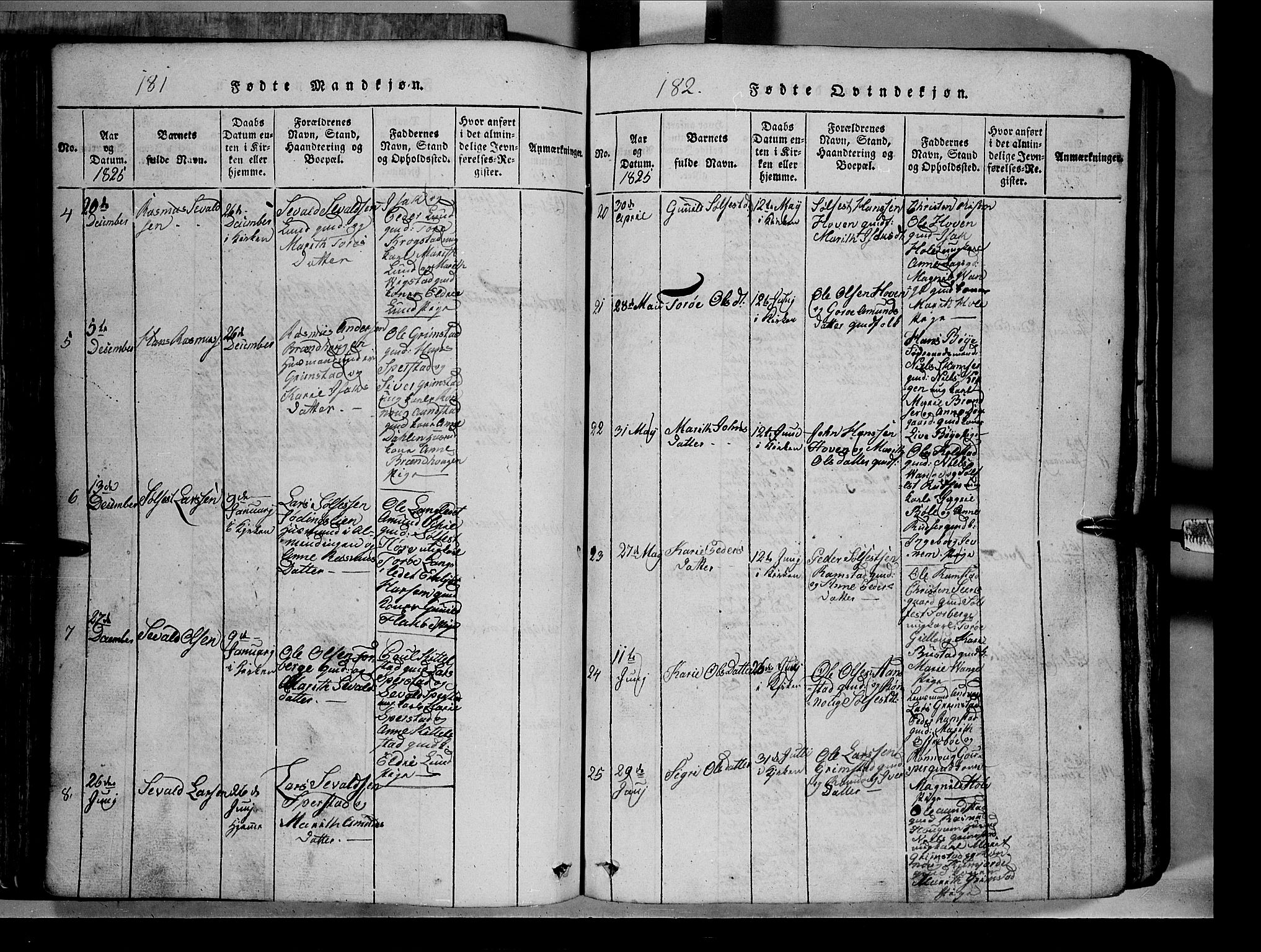 Lom prestekontor, SAH/PREST-070/L/L0003: Parish register (copy) no. 3, 1815-1844, p. 181-182