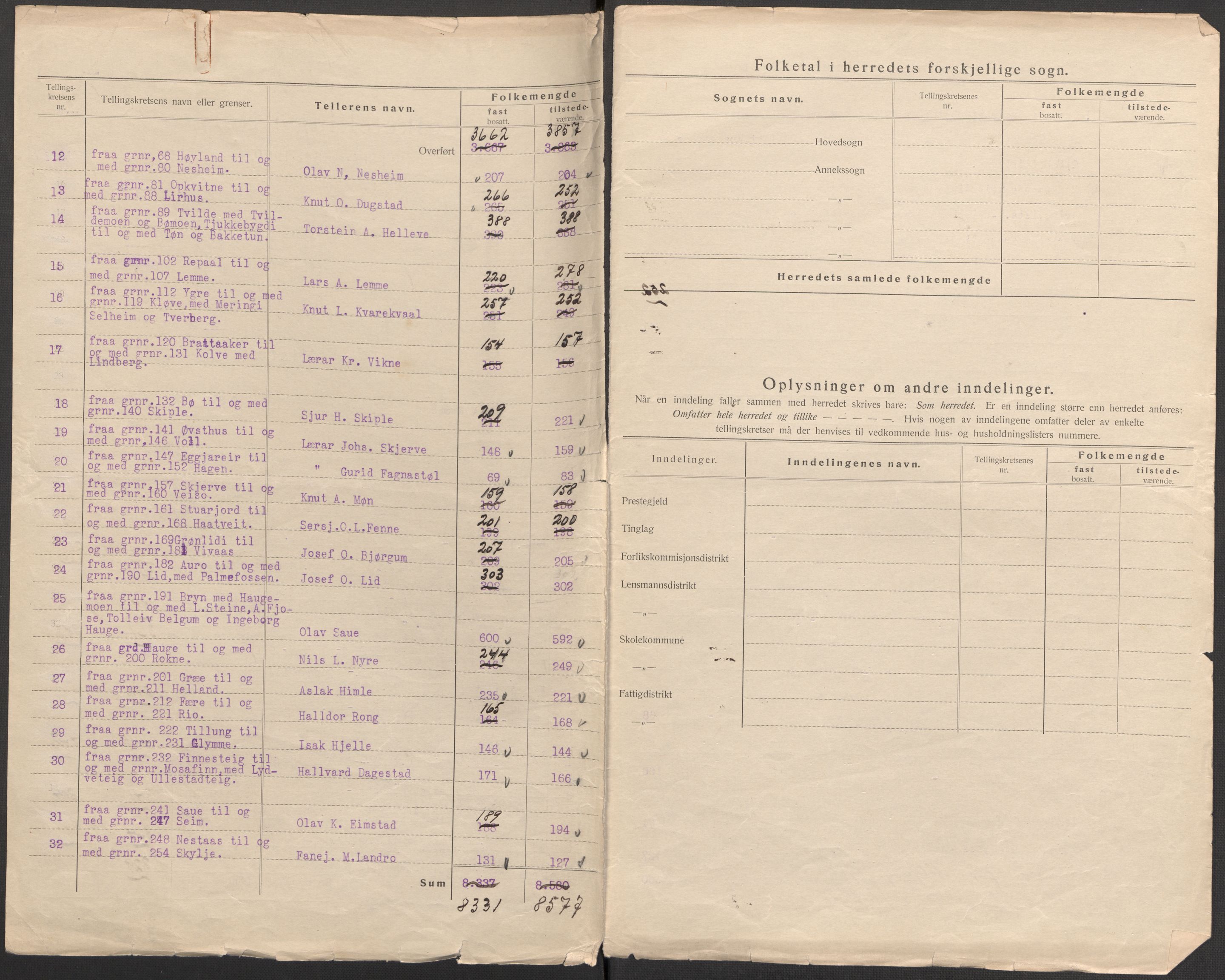 SAB, 1920 census for Voss, 1920, p. 3