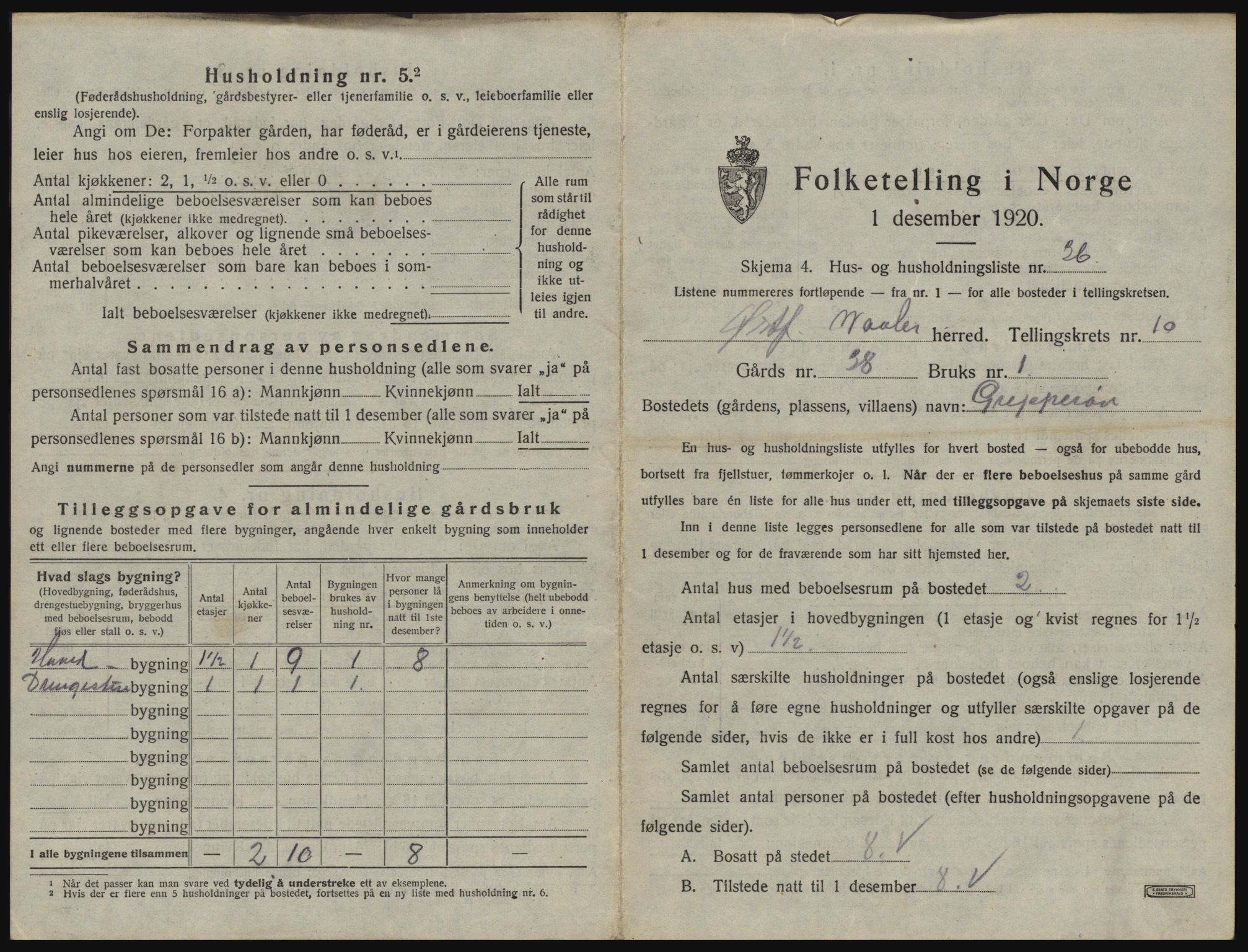 SAO, 1920 census for Våler, 1920, p. 908