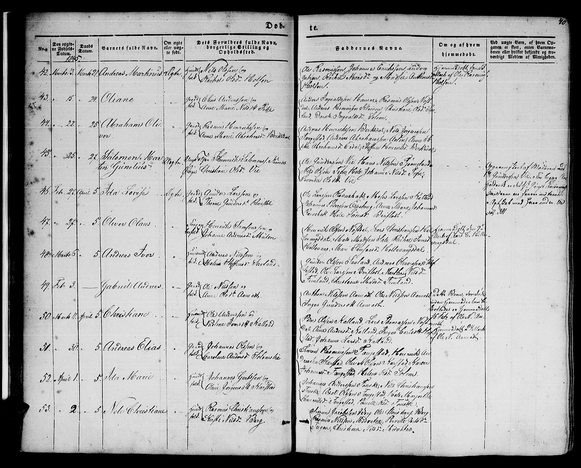 Førde sokneprestembete, SAB/A-79901/H/Haa/Haaa/L0007: Parish register (official) no. A 7, 1843-1860, p. 40