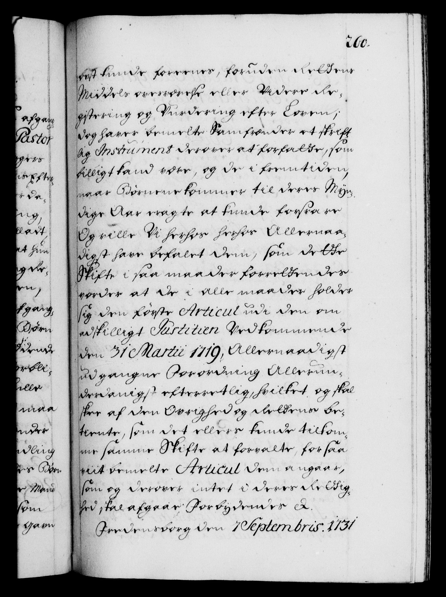 Danske Kanselli 1572-1799, AV/RA-EA-3023/F/Fc/Fca/Fcaa/L0027: Norske registre, 1730-1732, p. 260a