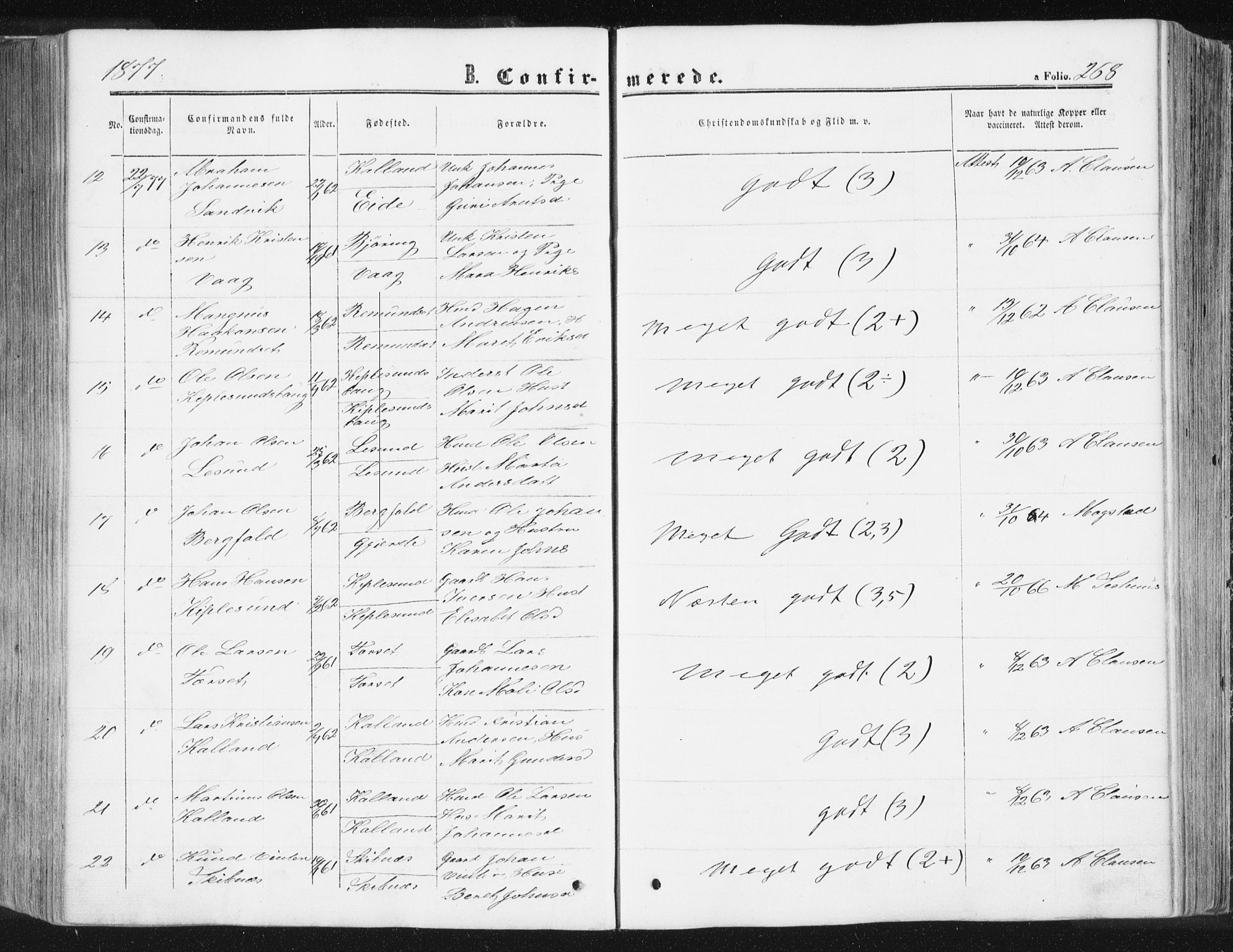 Ministerialprotokoller, klokkerbøker og fødselsregistre - Møre og Romsdal, AV/SAT-A-1454/578/L0905: Parish register (official) no. 578A04, 1859-1877, p. 268