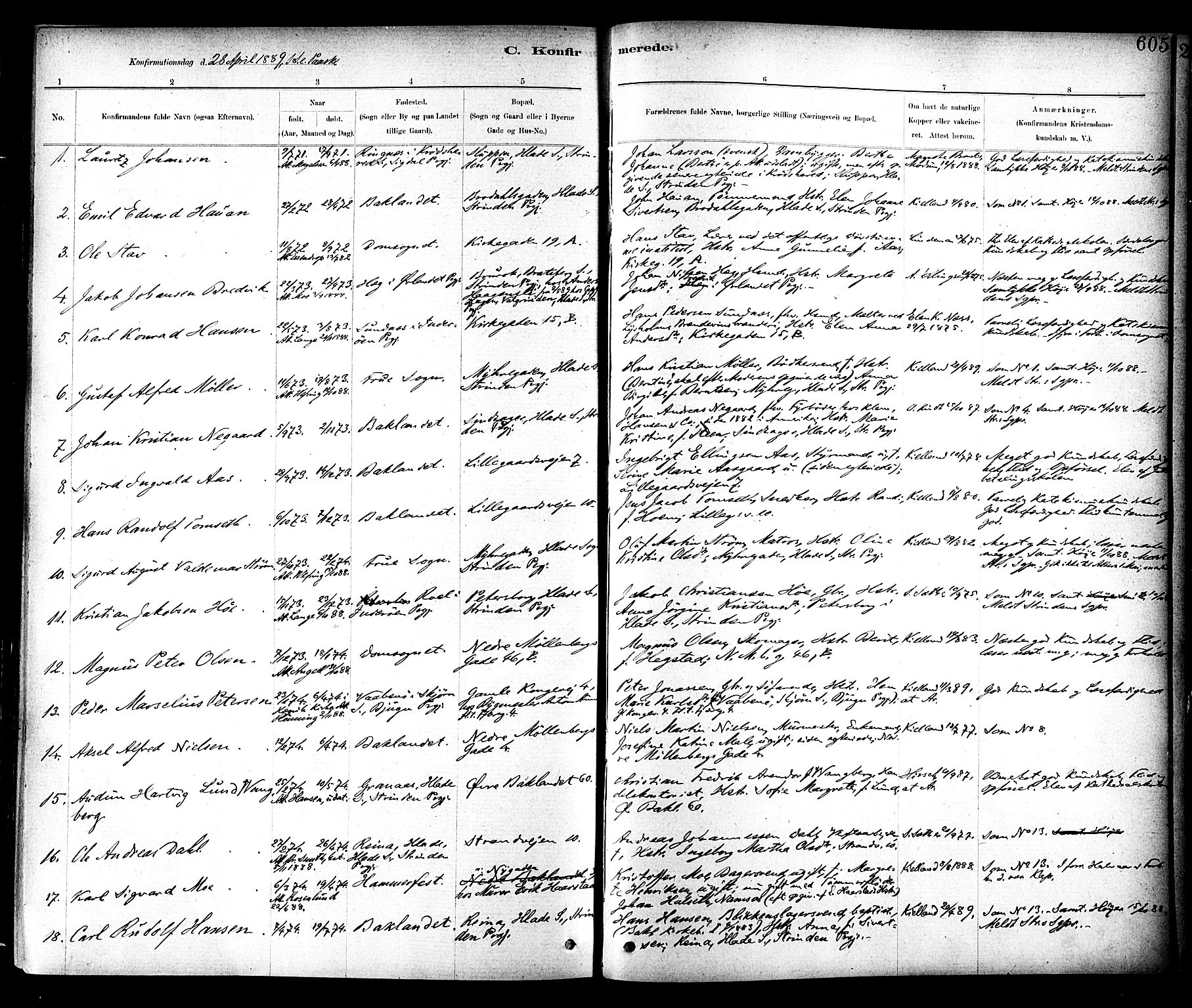 Ministerialprotokoller, klokkerbøker og fødselsregistre - Sør-Trøndelag, SAT/A-1456/604/L0188: Parish register (official) no. 604A09, 1878-1892, p. 605