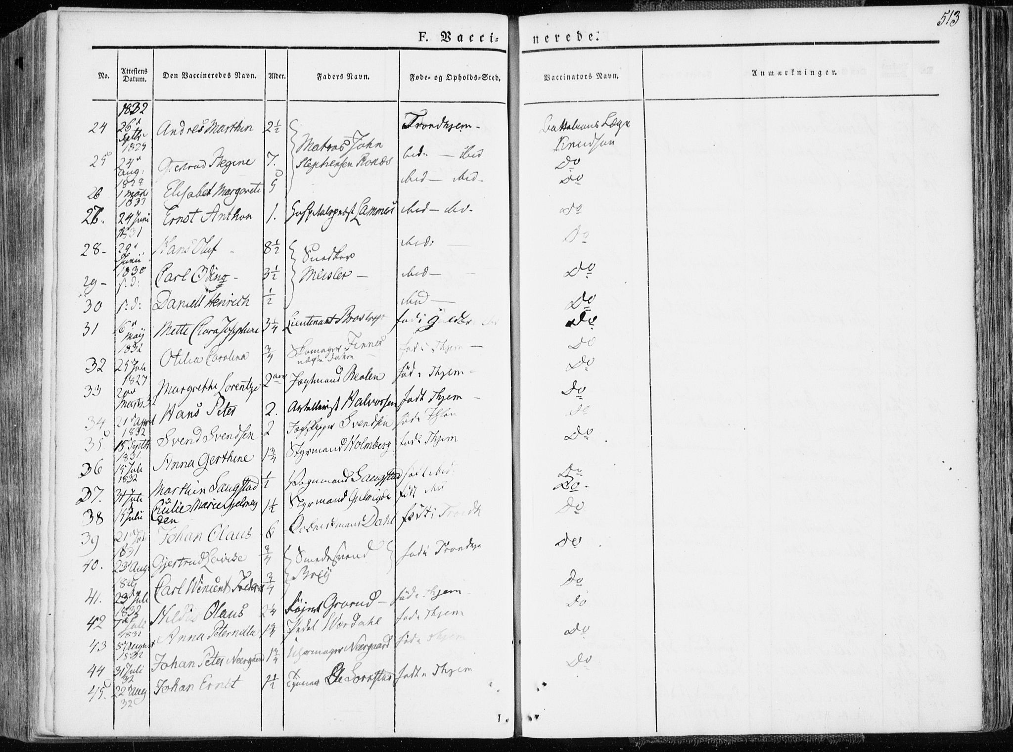 Ministerialprotokoller, klokkerbøker og fødselsregistre - Sør-Trøndelag, SAT/A-1456/601/L0047: Parish register (official) no. 601A15, 1831-1839, p. 513