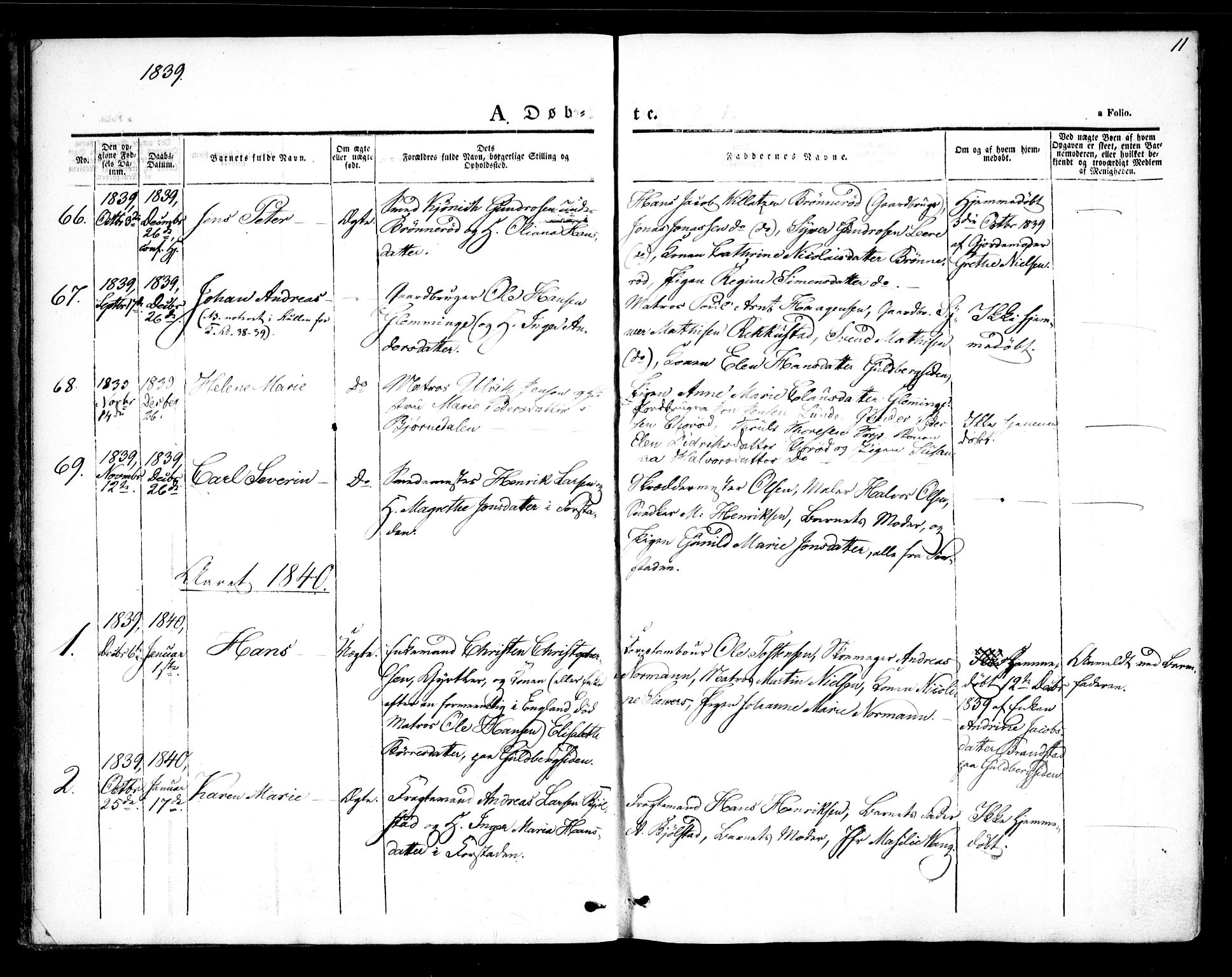 Glemmen prestekontor Kirkebøker, AV/SAO-A-10908/F/Fa/L0005: Parish register (official) no. 5, 1838-1852, p. 11