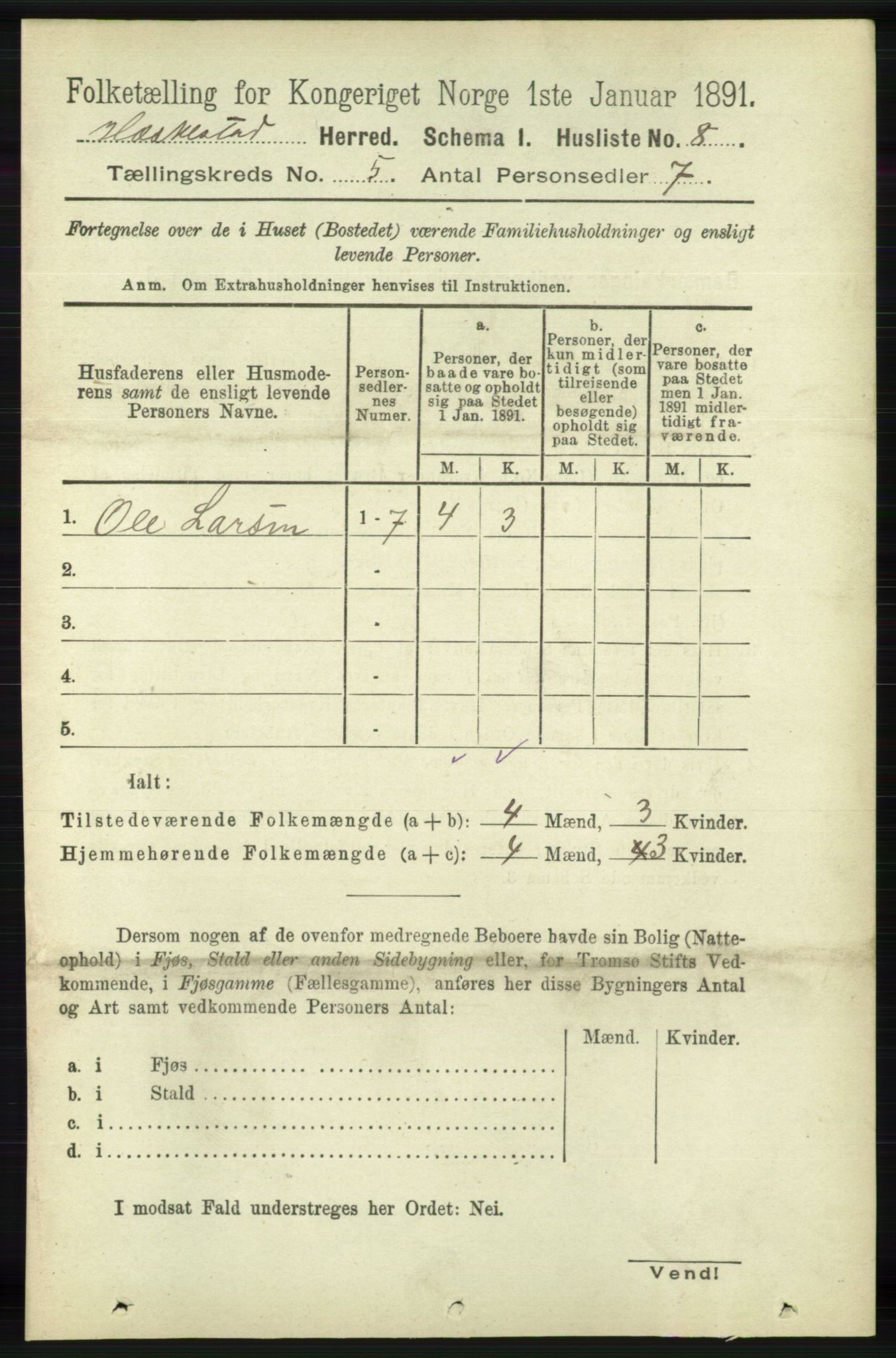 RA, 1891 census for 1113 Heskestad, 1891, p. 853