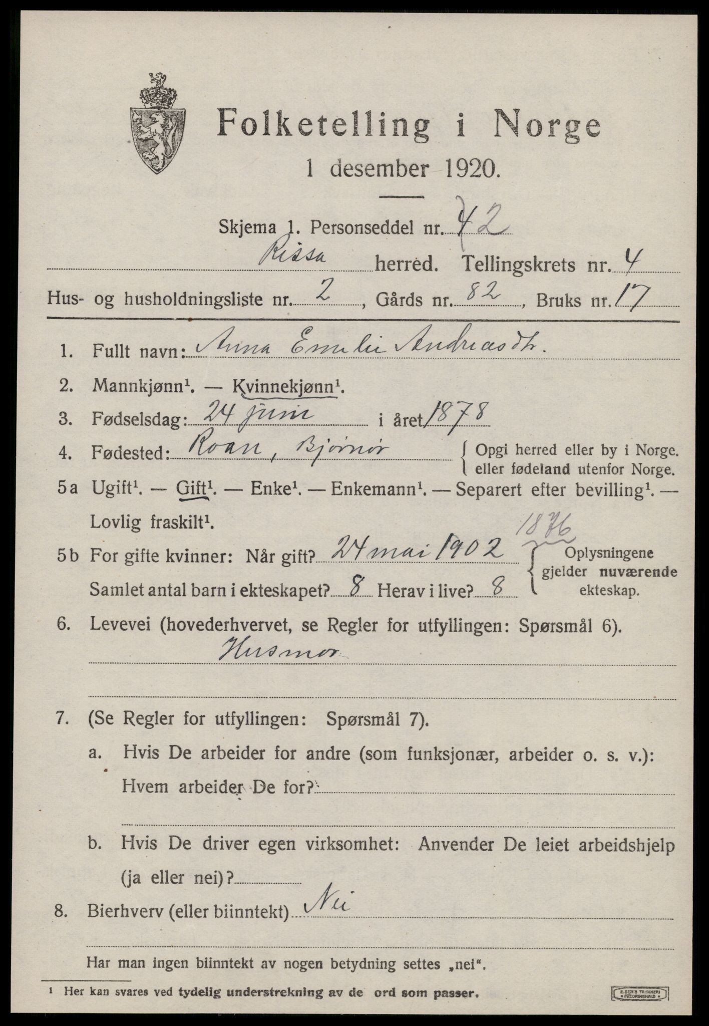 SAT, 1920 census for Rissa, 1920, p. 2955