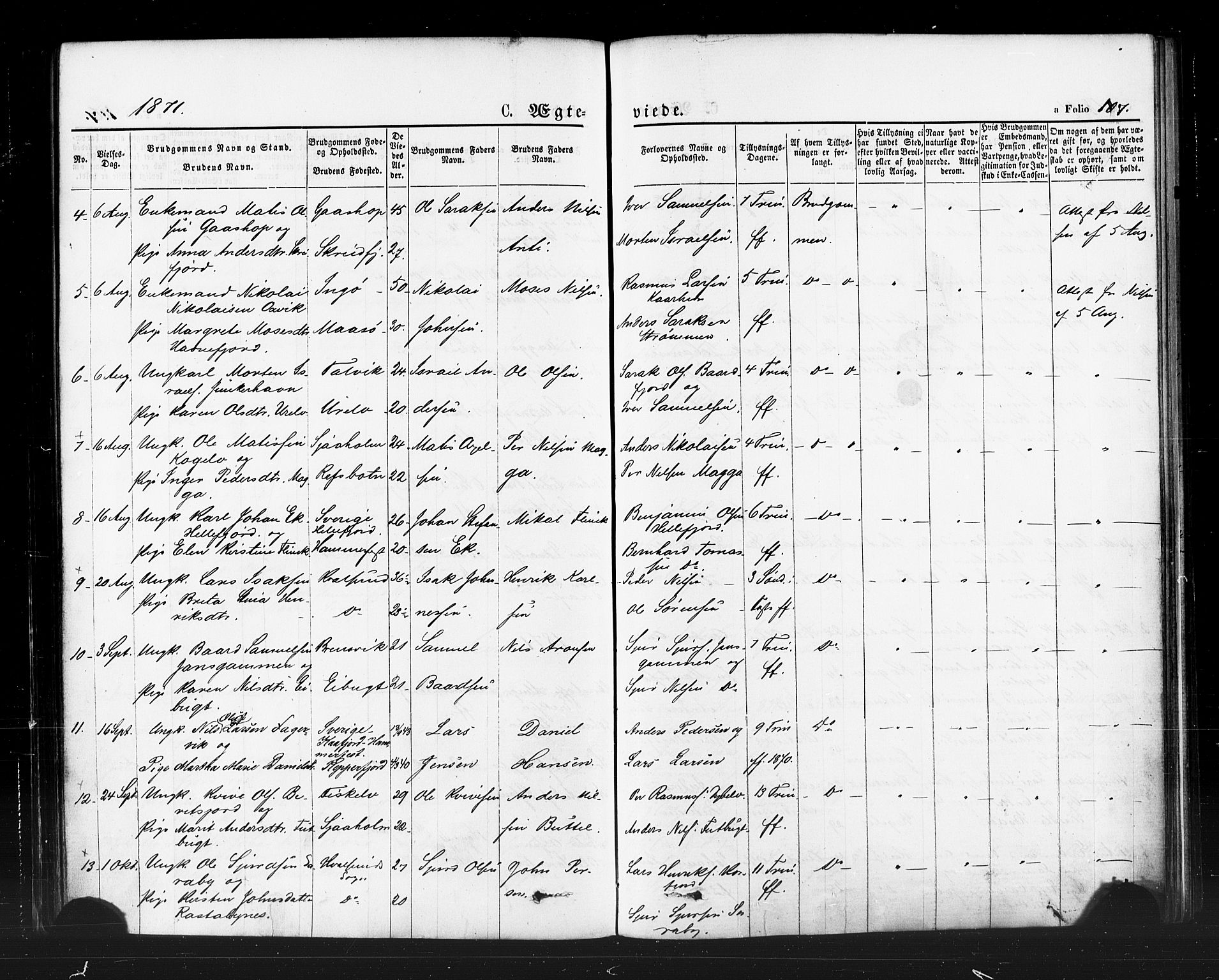 Hammerfest sokneprestkontor, AV/SATØ-S-1347/H/Ha/L0007.kirke: Parish register (official) no. 7, 1869-1884, p. 107