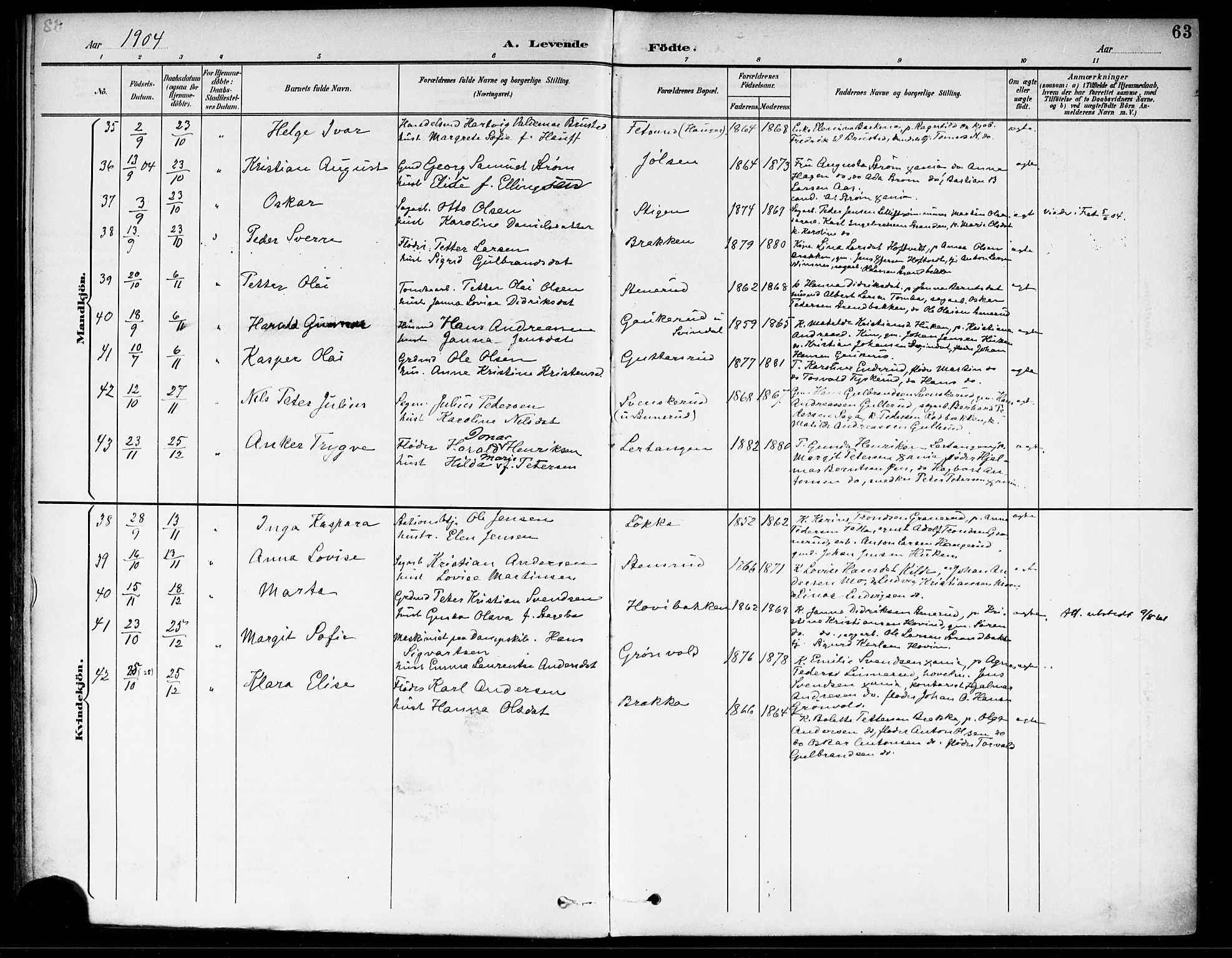 Fet prestekontor Kirkebøker, SAO/A-10370a/F/Fa/L0015: Parish register (official) no. I 15, 1892-1904, p. 63