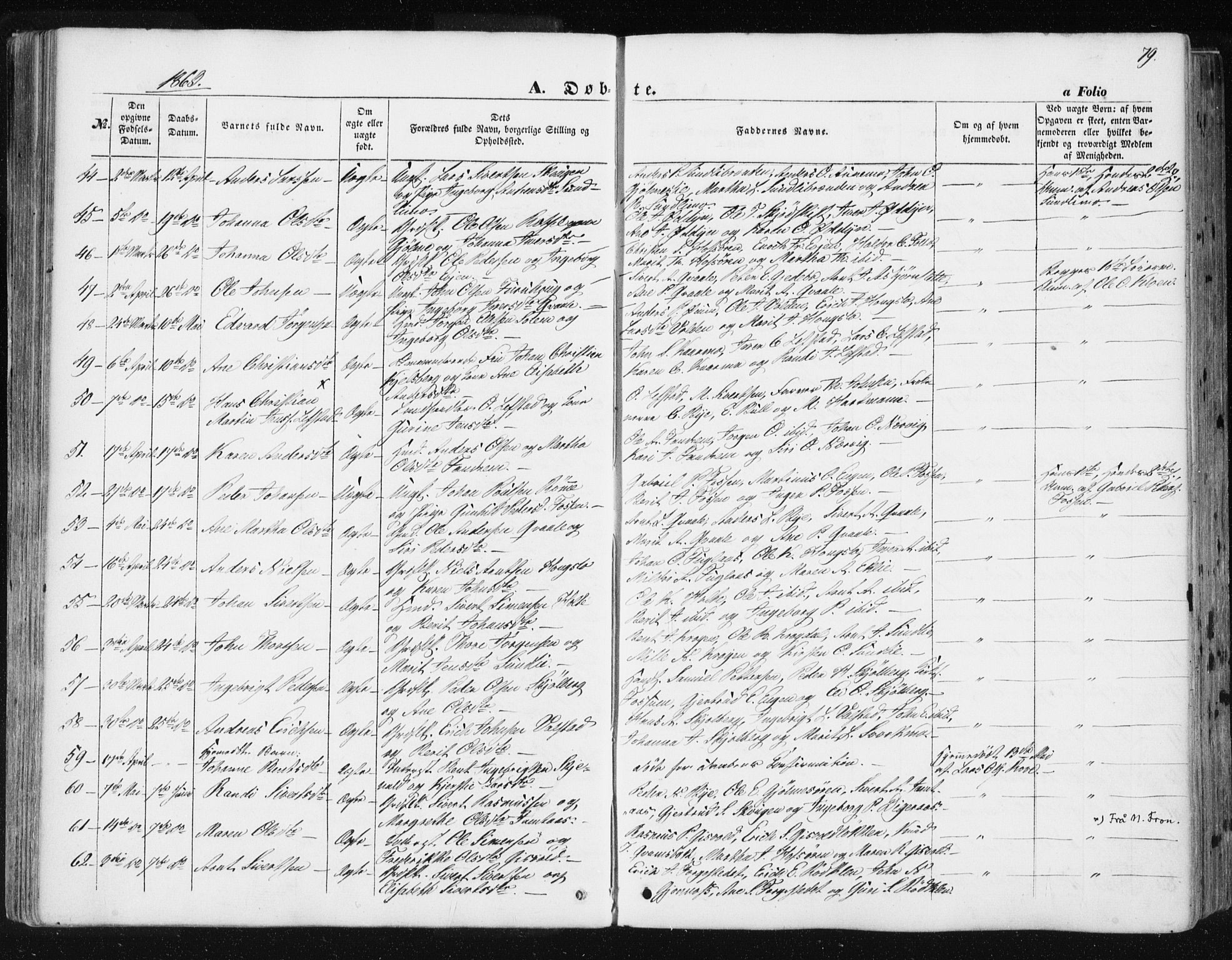 Ministerialprotokoller, klokkerbøker og fødselsregistre - Sør-Trøndelag, SAT/A-1456/668/L0806: Parish register (official) no. 668A06, 1854-1869, p. 79
