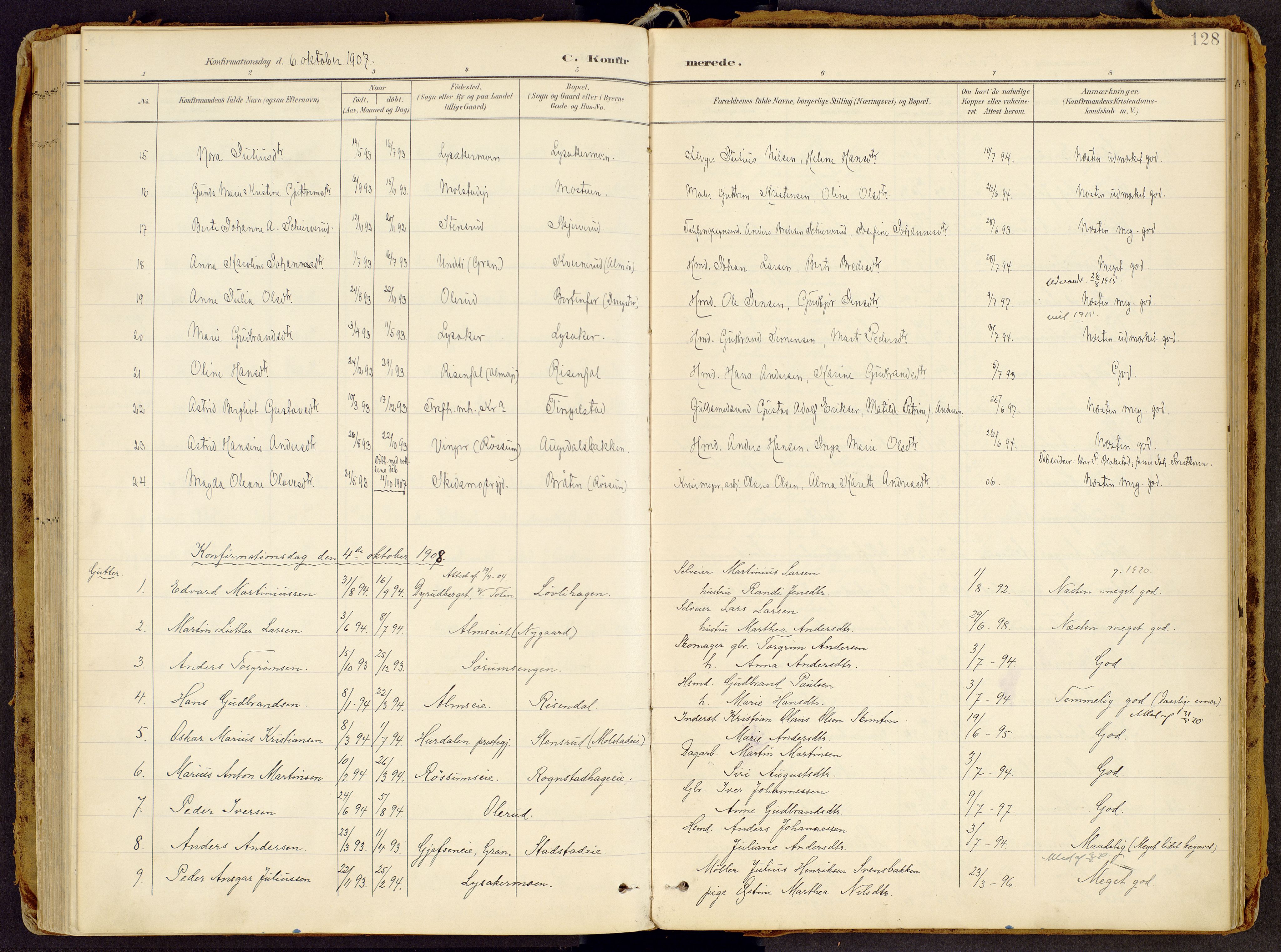 Brandbu prestekontor, SAH/PREST-114/H/Ha/Haa/L0002: Parish register (official) no. 2, 1899-1914, p. 128