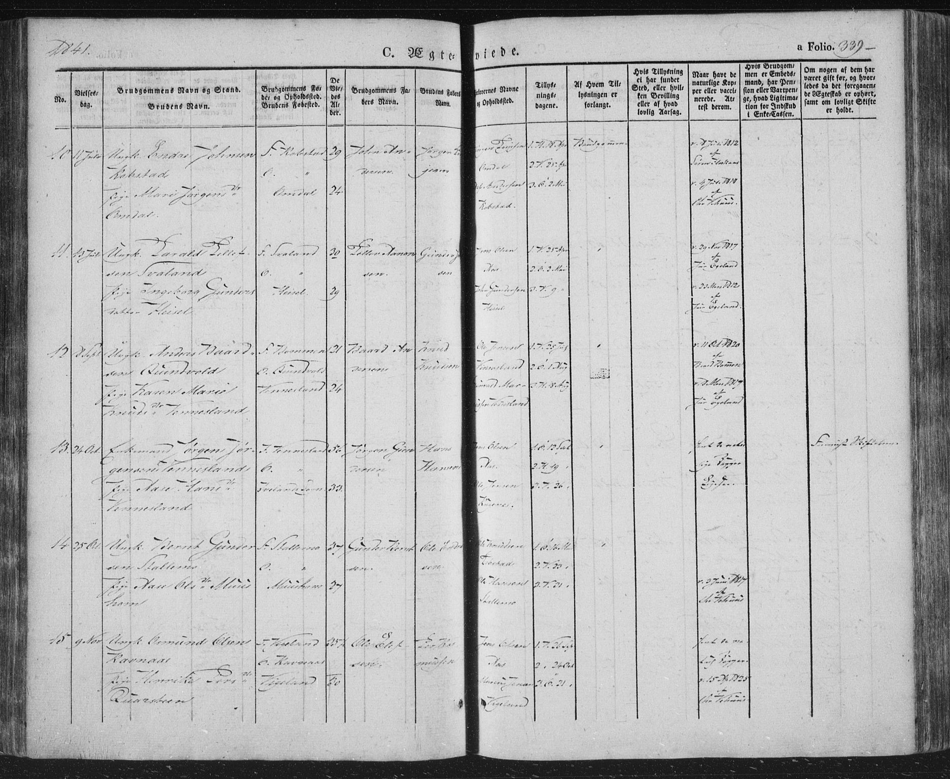 Vennesla sokneprestkontor, AV/SAK-1111-0045/Fa/Fac/L0004: Parish register (official) no. A 4, 1834-1855, p. 339