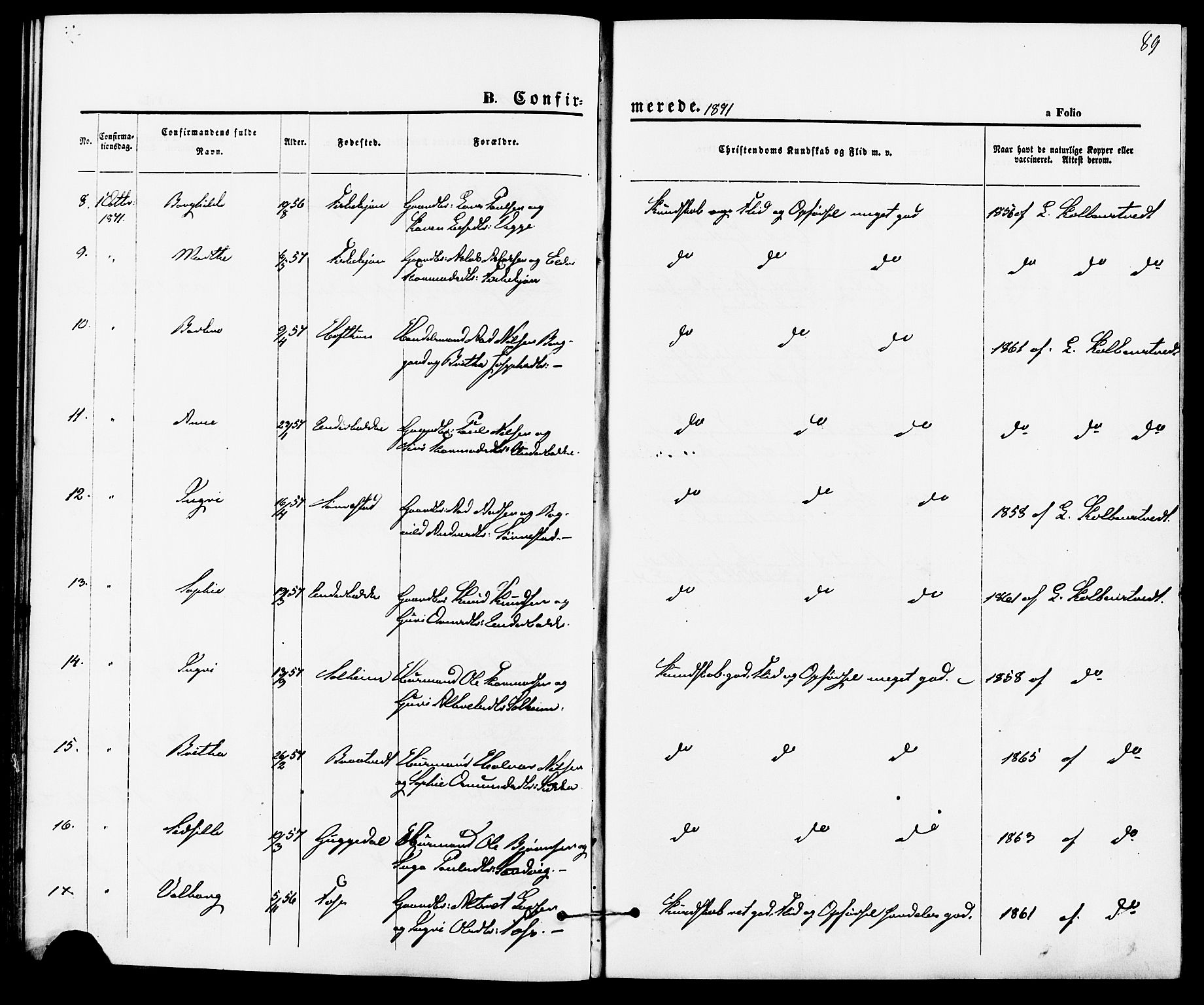 Suldal sokneprestkontor, AV/SAST-A-101845/01/IV/L0010: Parish register (official) no. A 10, 1869-1878, p. 89