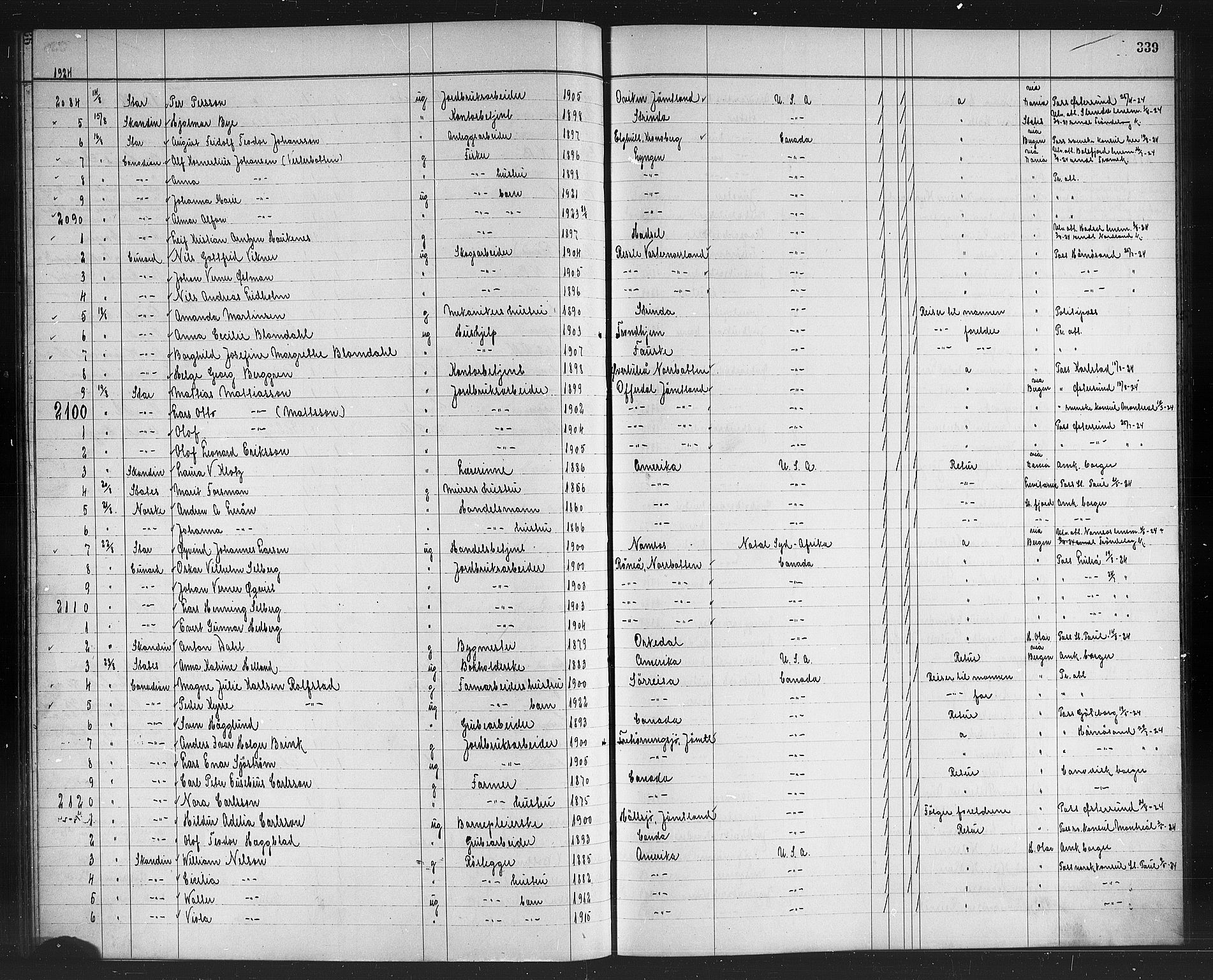 Trondheim politikammer, SAT/A-1887/1/32/L0016: Emigrantprotokoll XV, 1916-1926, p. 339