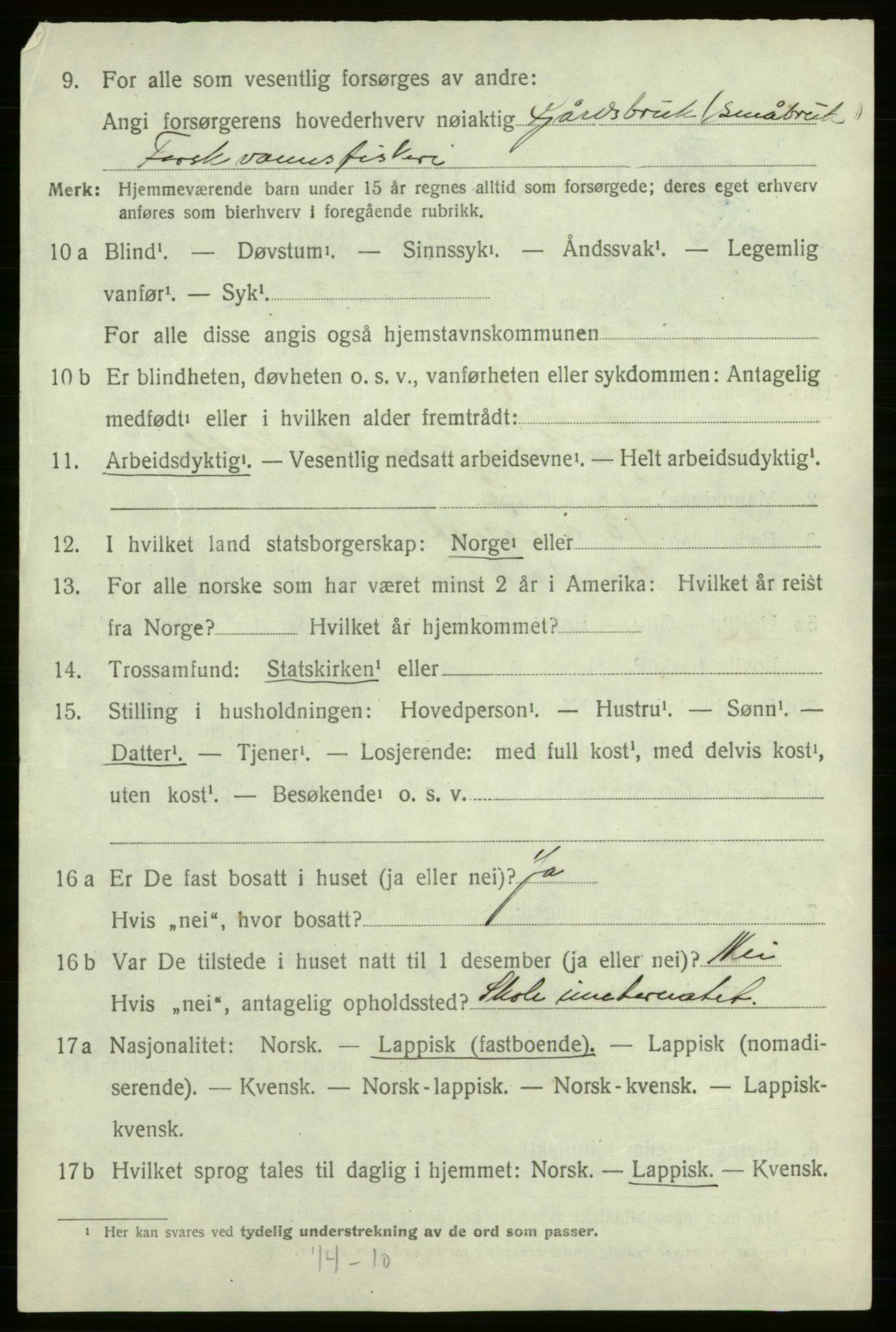 SATØ, 1920 census for Kautokeino, 1920, p. 1424