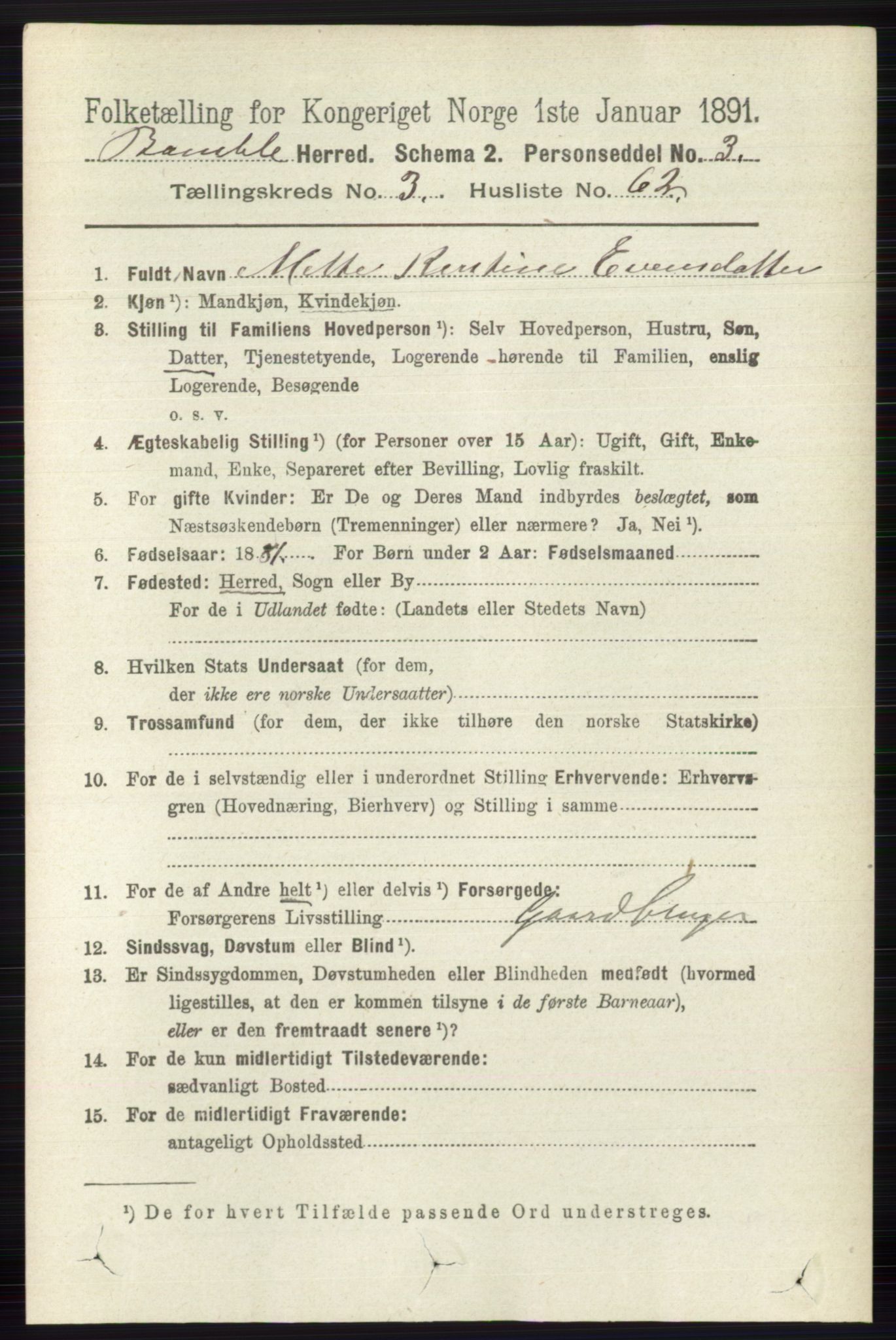 RA, 1891 census for 0814 Bamble, 1891, p. 1722