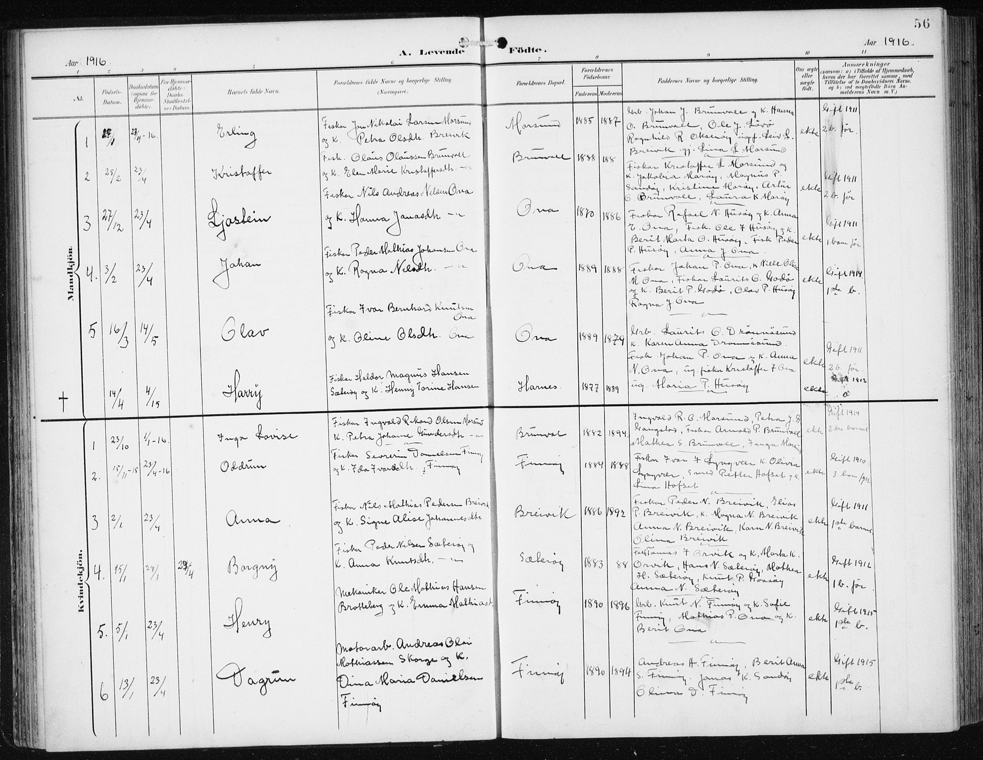 Ministerialprotokoller, klokkerbøker og fødselsregistre - Møre og Romsdal, SAT/A-1454/561/L0733: Parish register (copy) no. 561C03, 1900-1940, p. 56