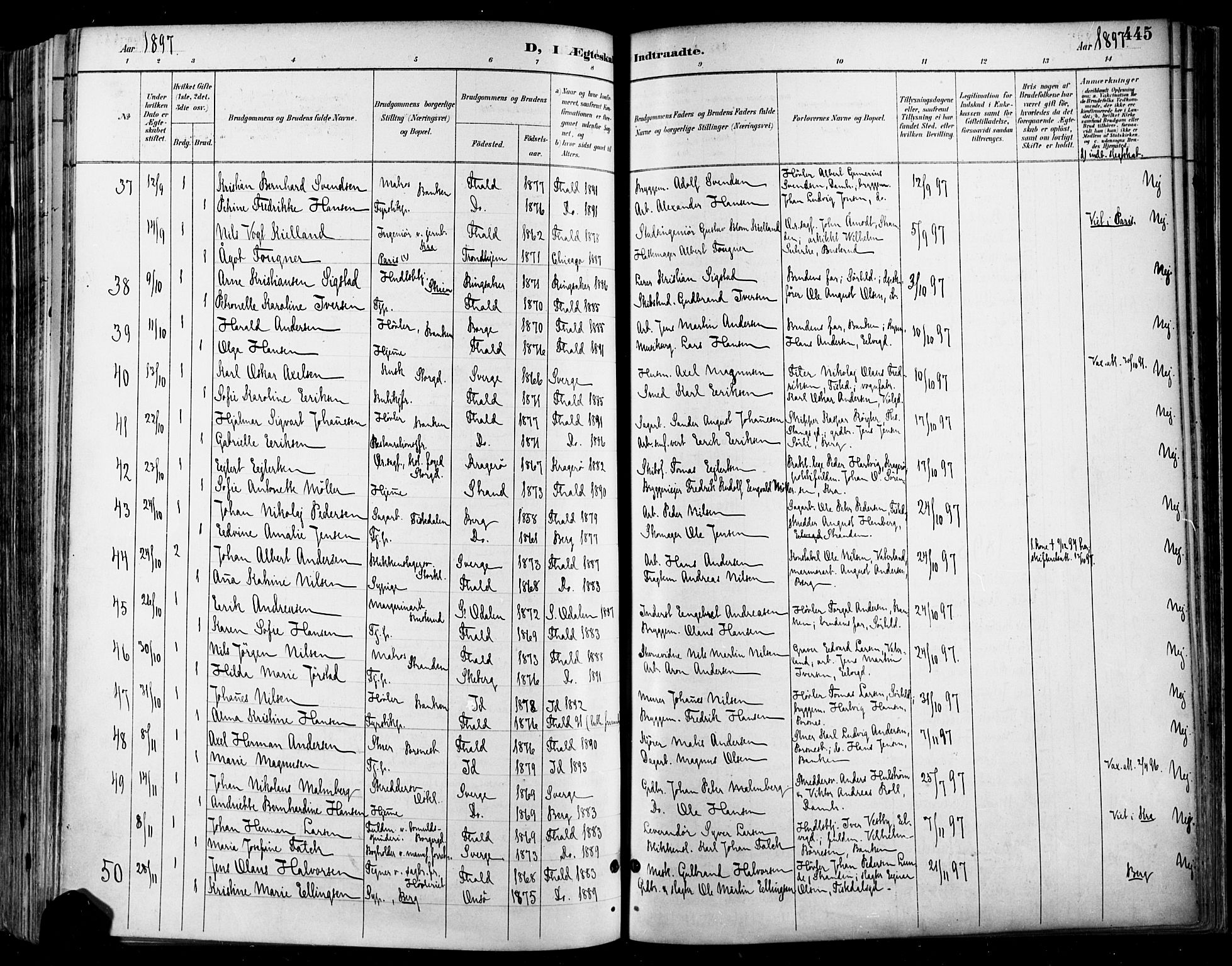 Halden prestekontor Kirkebøker, SAO/A-10909/F/Fa/L0013: Parish register (official) no. I 13, 1890-1906, p. 445