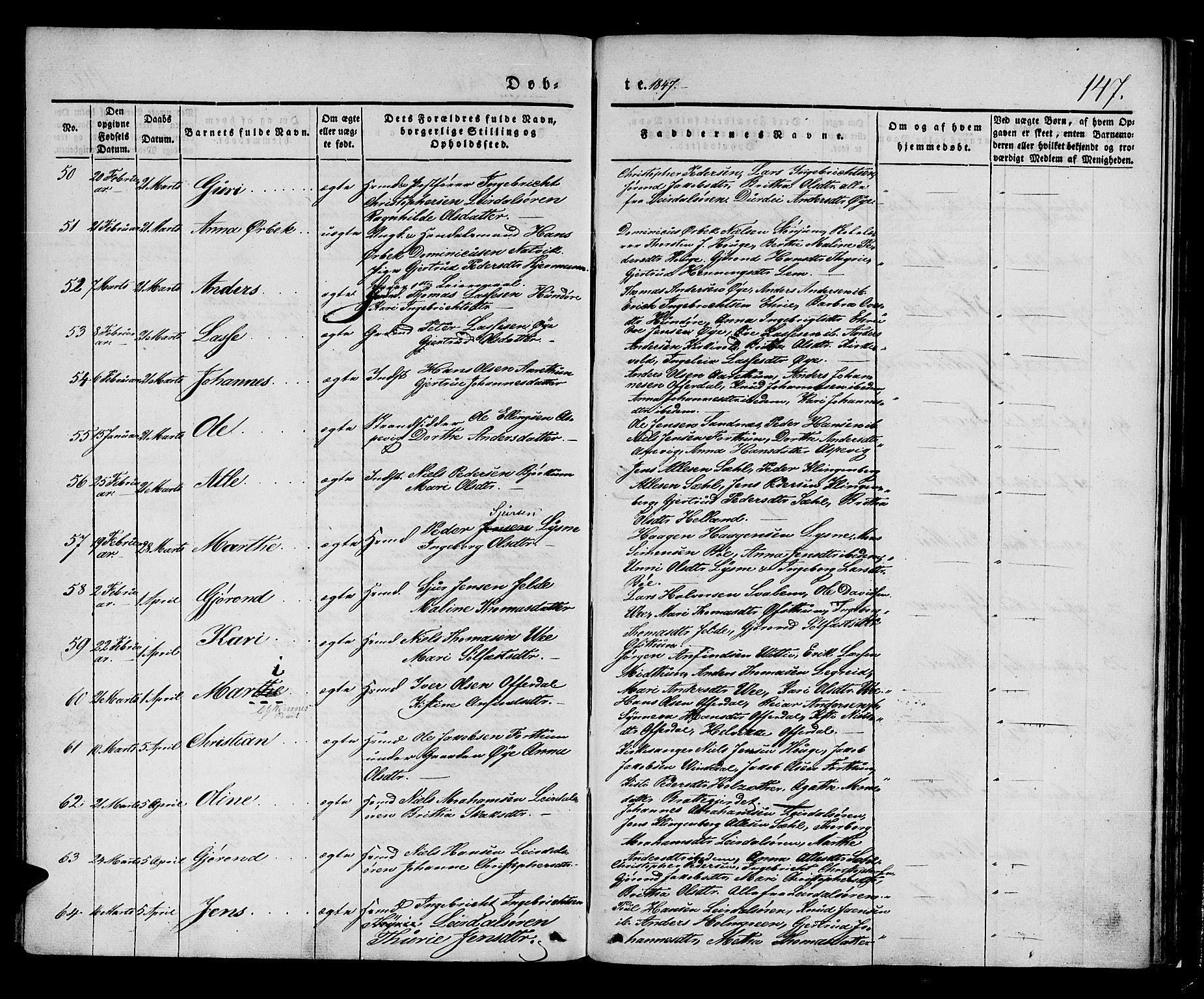 Lærdal sokneprestembete, SAB/A-81201: Parish register (official) no. A 6, 1835-1849, p. 147