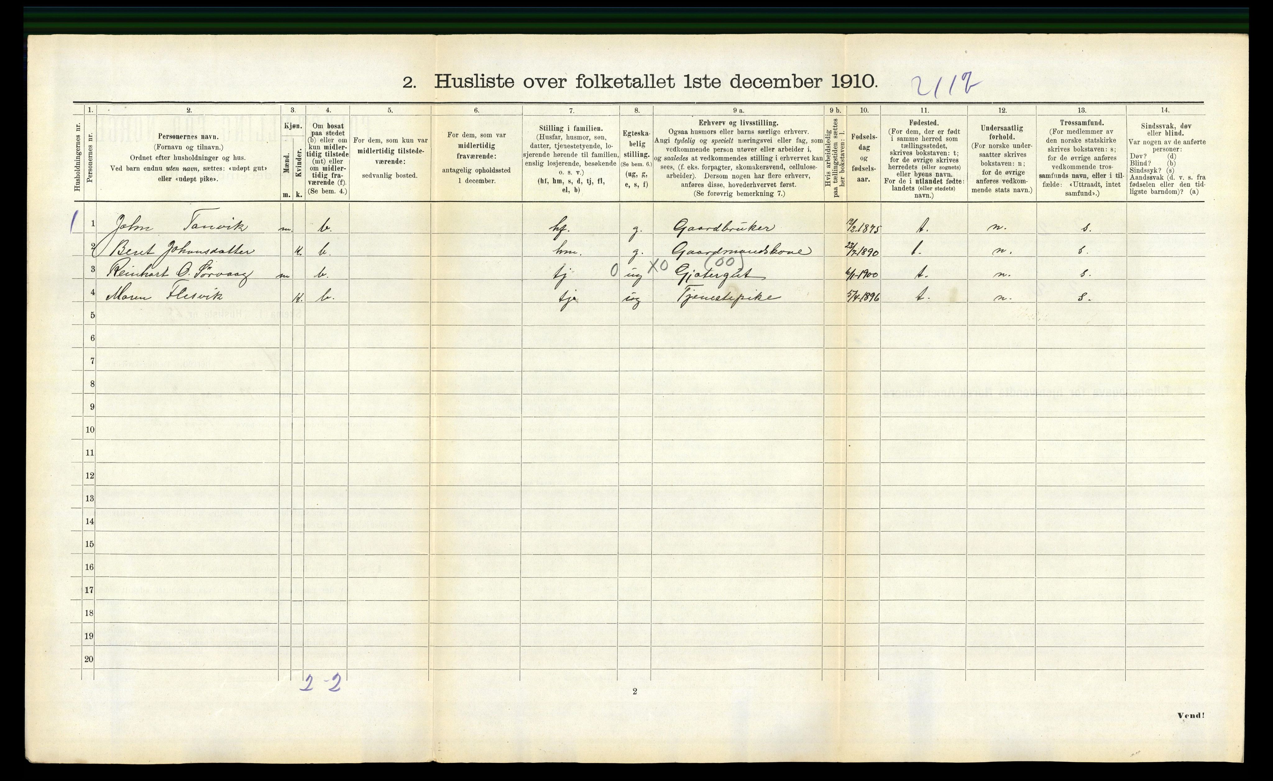 RA, 1910 census for Hemne, 1910, p. 804