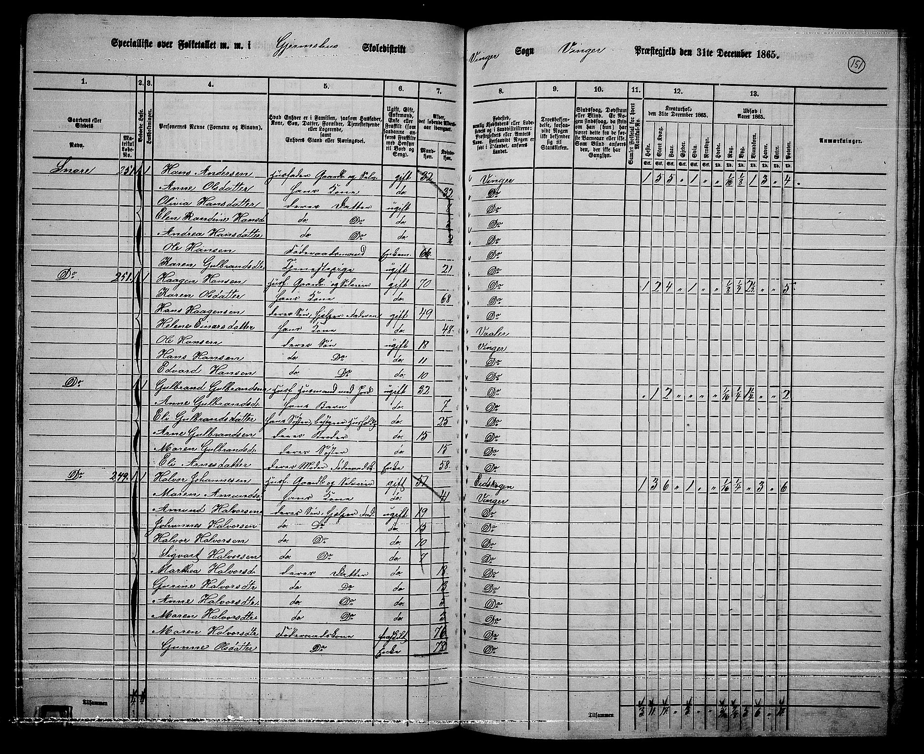 RA, 1865 census for Vinger/Vinger og Austmarka, 1865, p. 136