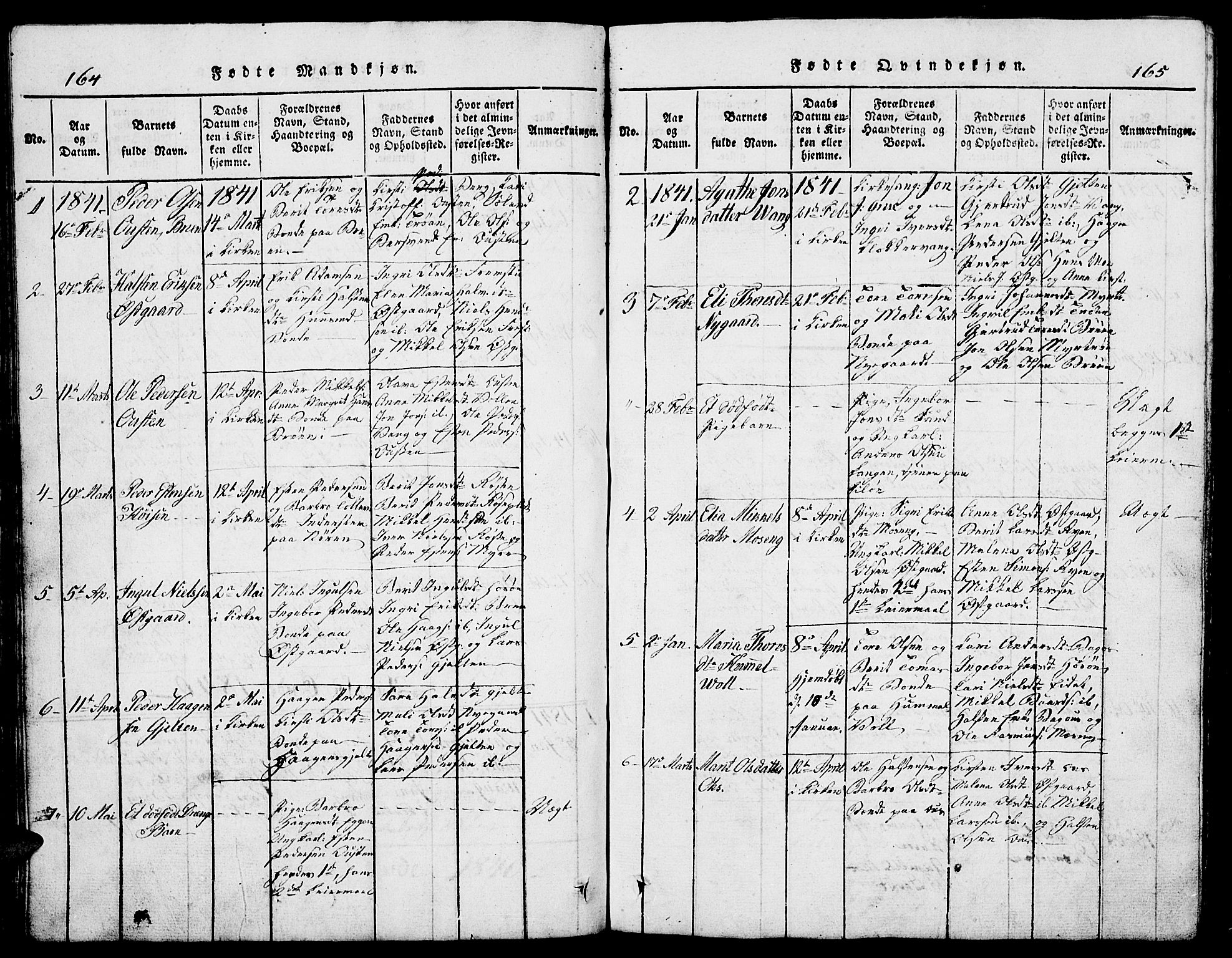 Tolga prestekontor, AV/SAH-PREST-062/L/L0002: Parish register (copy) no. 2, 1815-1844, p. 164-165