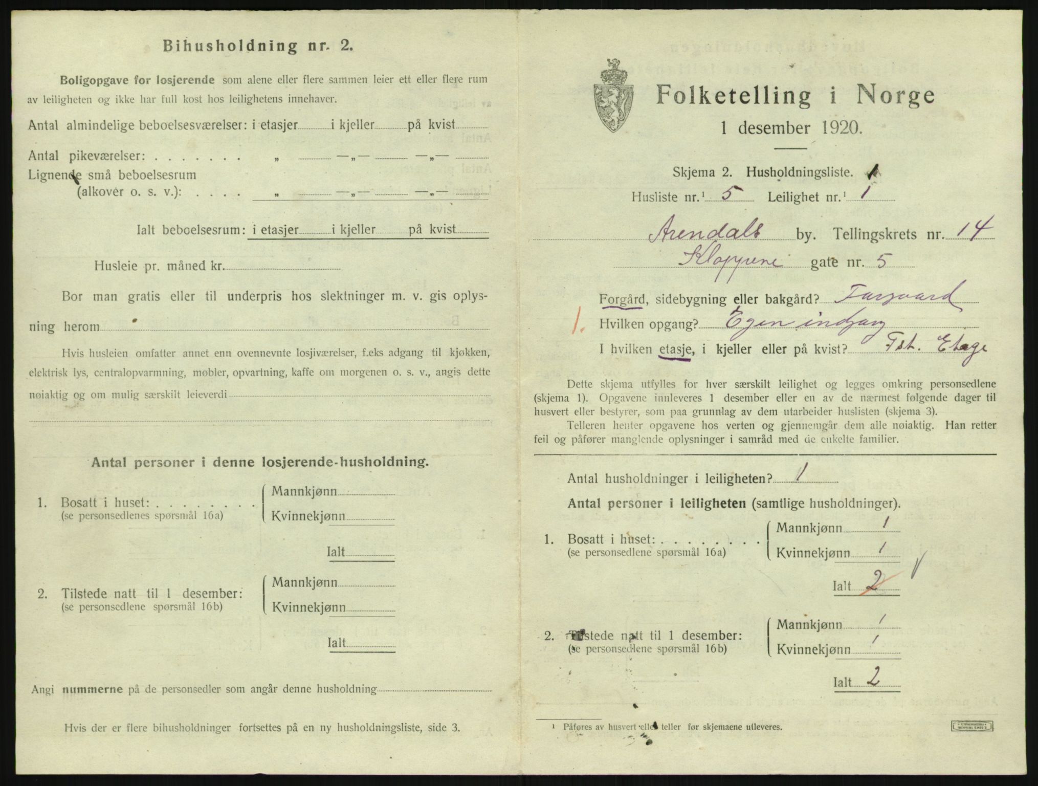 SAK, 1920 census for Arendal, 1920, p. 6978