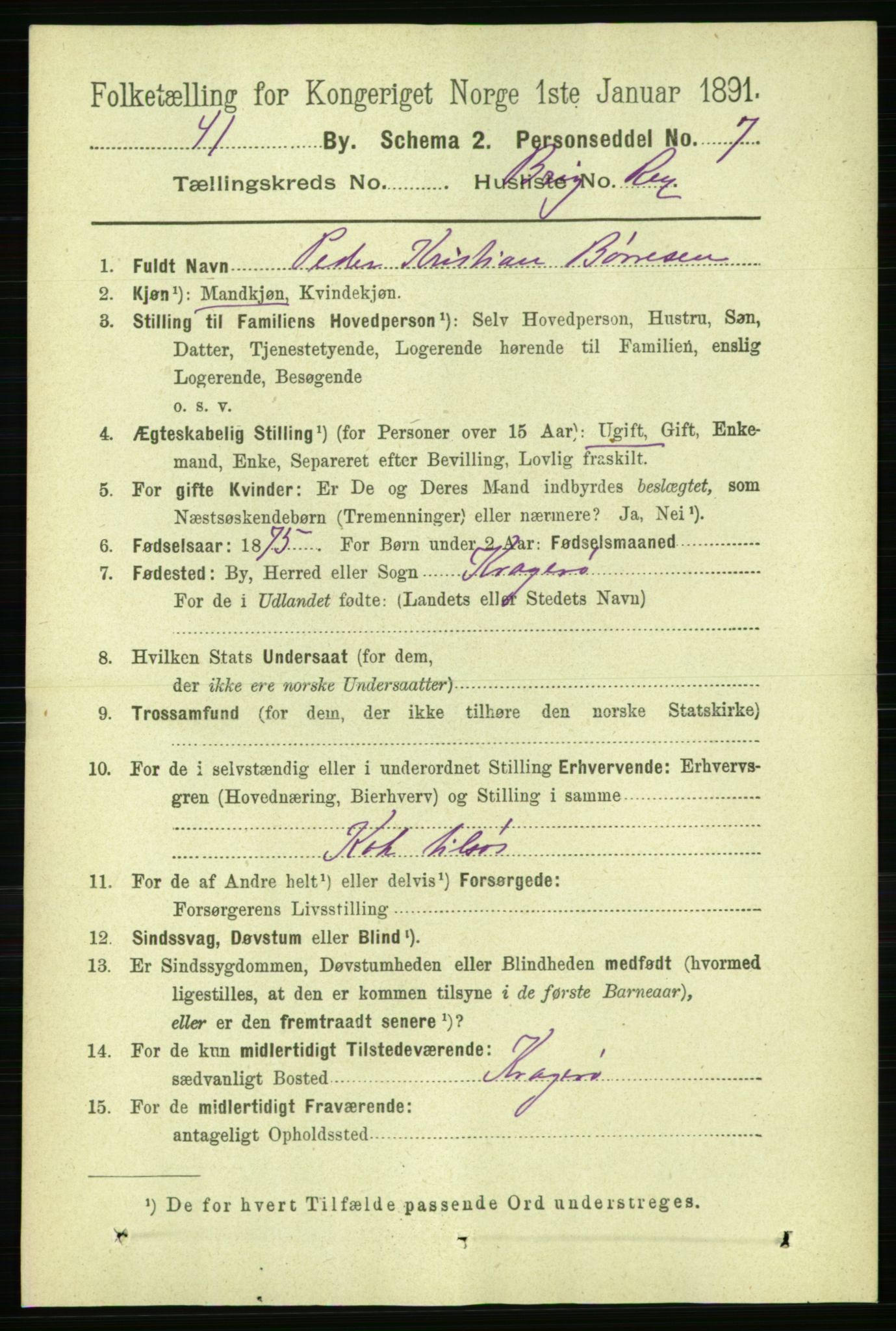 RA, 1891 census for 1101 Egersund, 1891, p. 3083