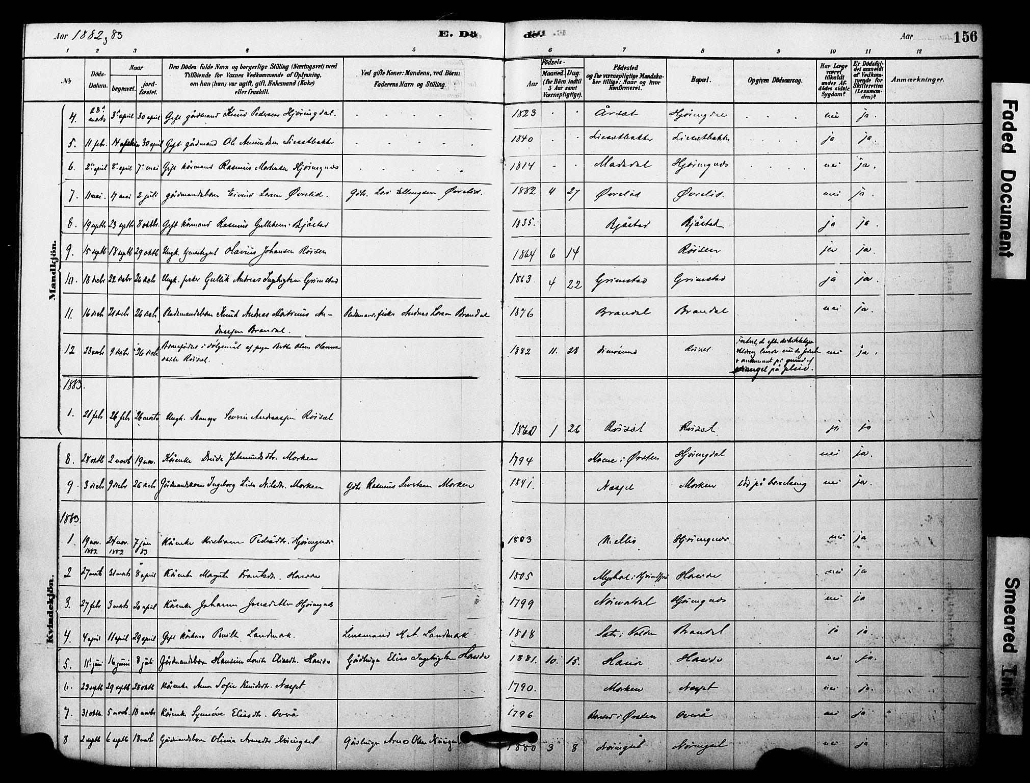 Ministerialprotokoller, klokkerbøker og fødselsregistre - Møre og Romsdal, SAT/A-1454/510/L0122: Parish register (official) no. 510A02, 1878-1897, p. 156