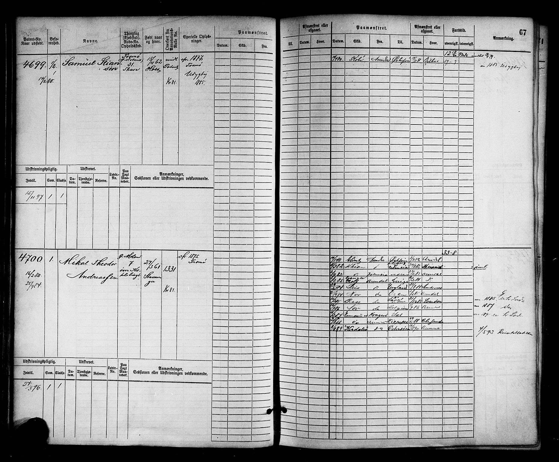 Arendal mønstringskrets, SAK/2031-0012/F/Fb/L0016: Hovedrulle nr 4569-5322, S-14, 1879-1900, p. 71