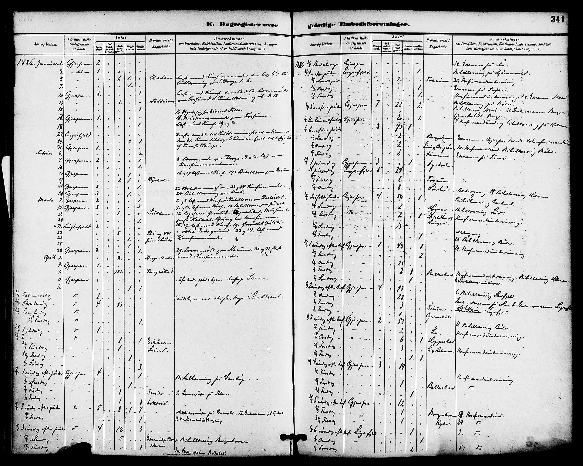 Gjerpen kirkebøker, SAKO/A-265/F/Fa/L0010: Parish register (official) no. I 10, 1886-1895, p. 341