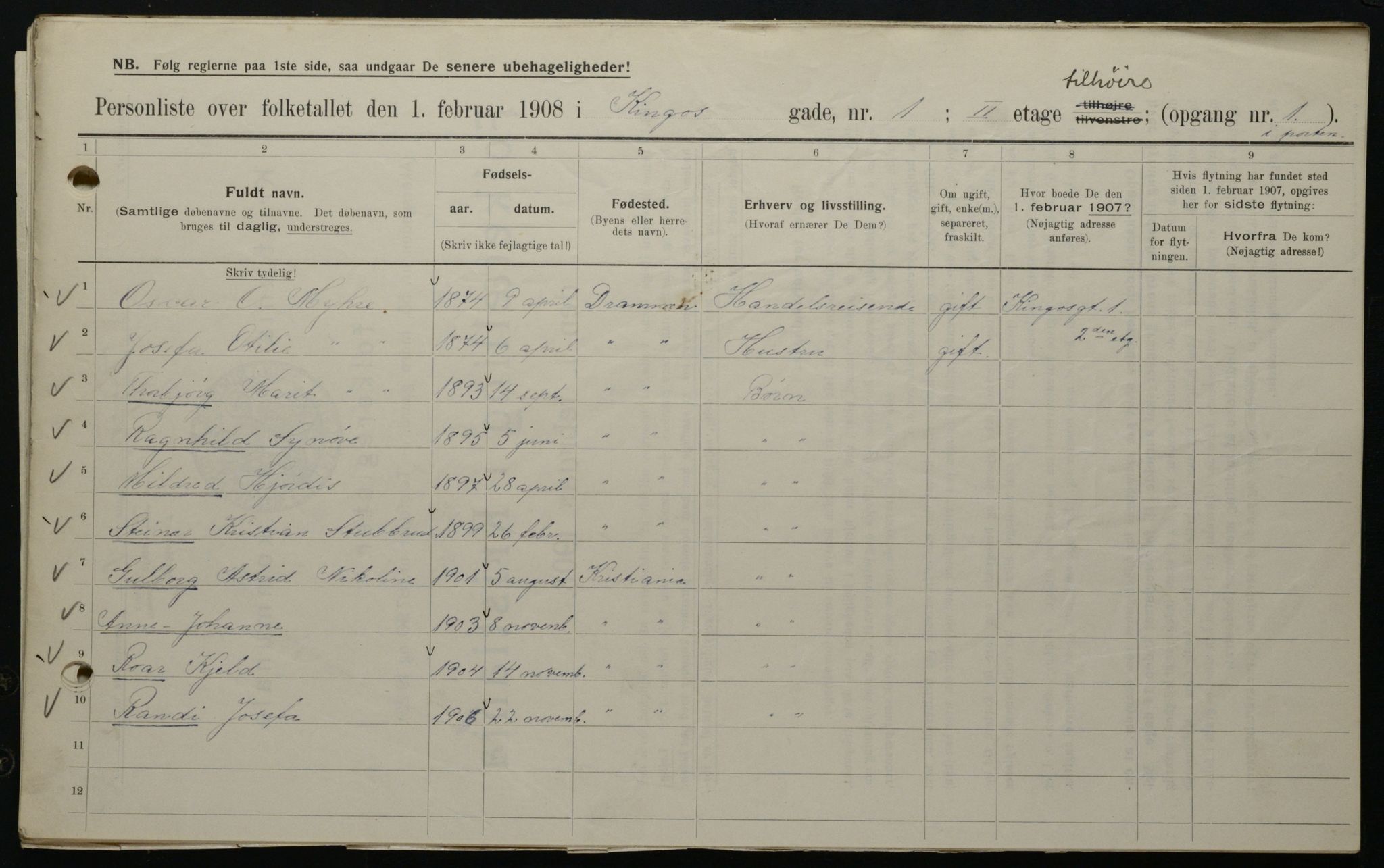 OBA, Municipal Census 1908 for Kristiania, 1908, p. 44316