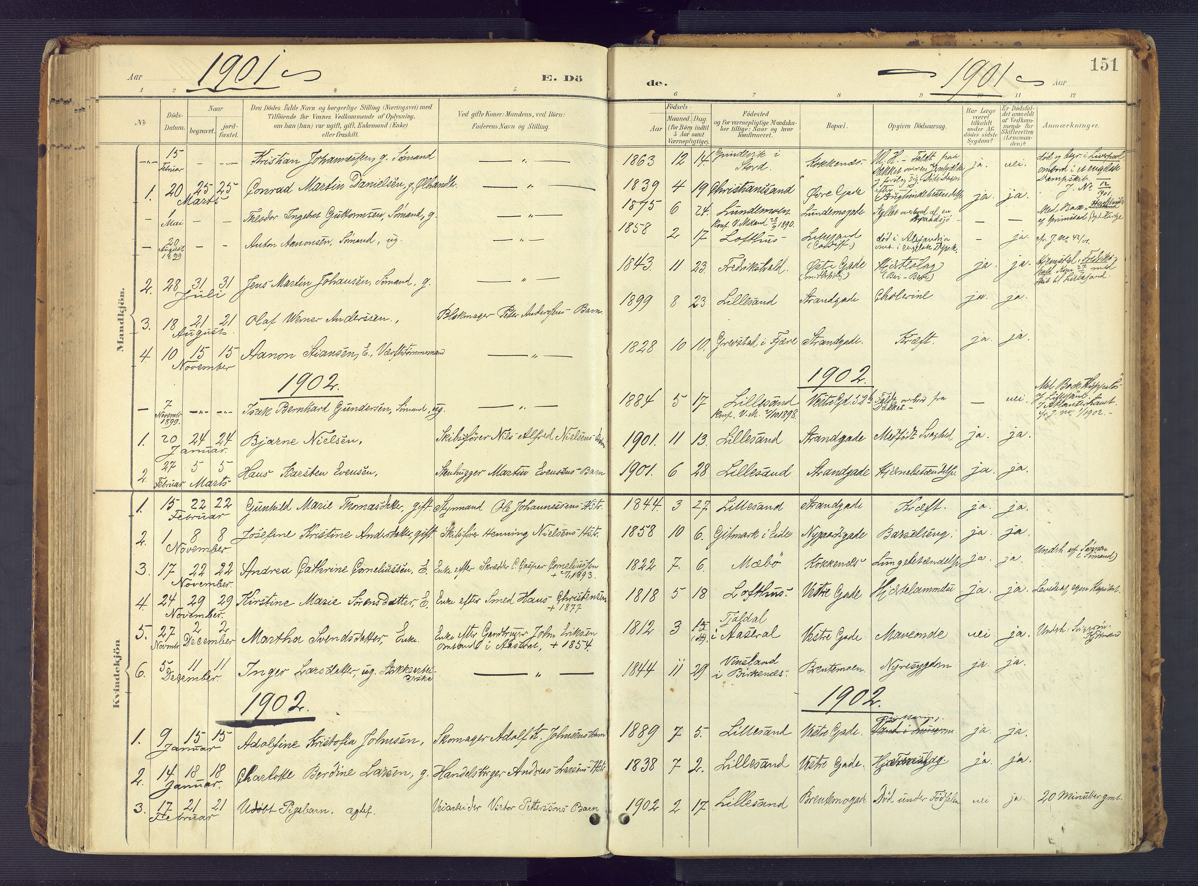 Vestre Moland sokneprestkontor, AV/SAK-1111-0046/F/Fa/Faa/L0002: Parish register (official) no. A 2, 1900-1926, p. 151