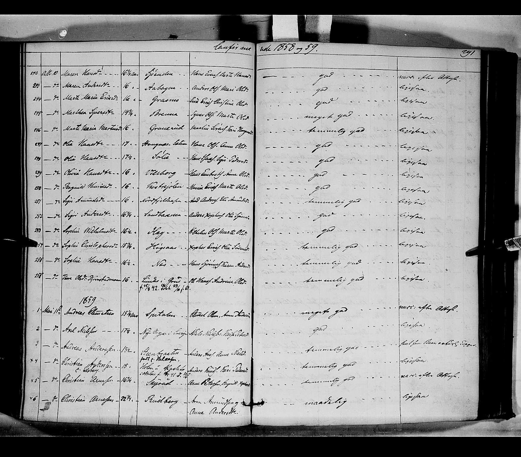 Vinger prestekontor, SAH/PREST-024/H/Ha/Haa/L0010: Parish register (official) no. 10, 1855-1861, p. 291