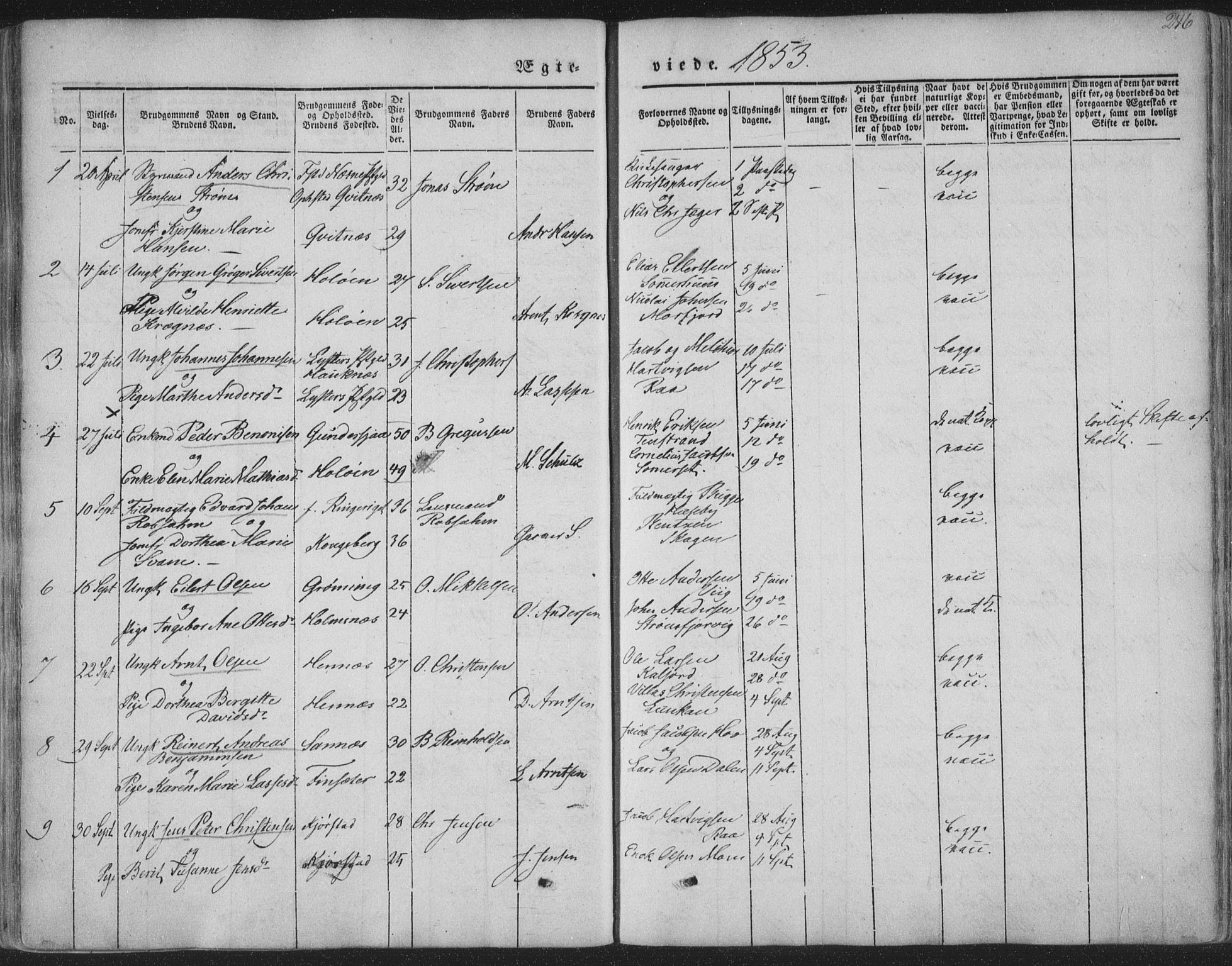 Ministerialprotokoller, klokkerbøker og fødselsregistre - Nordland, SAT/A-1459/888/L1241: Parish register (official) no. 888A07, 1849-1869, p. 246