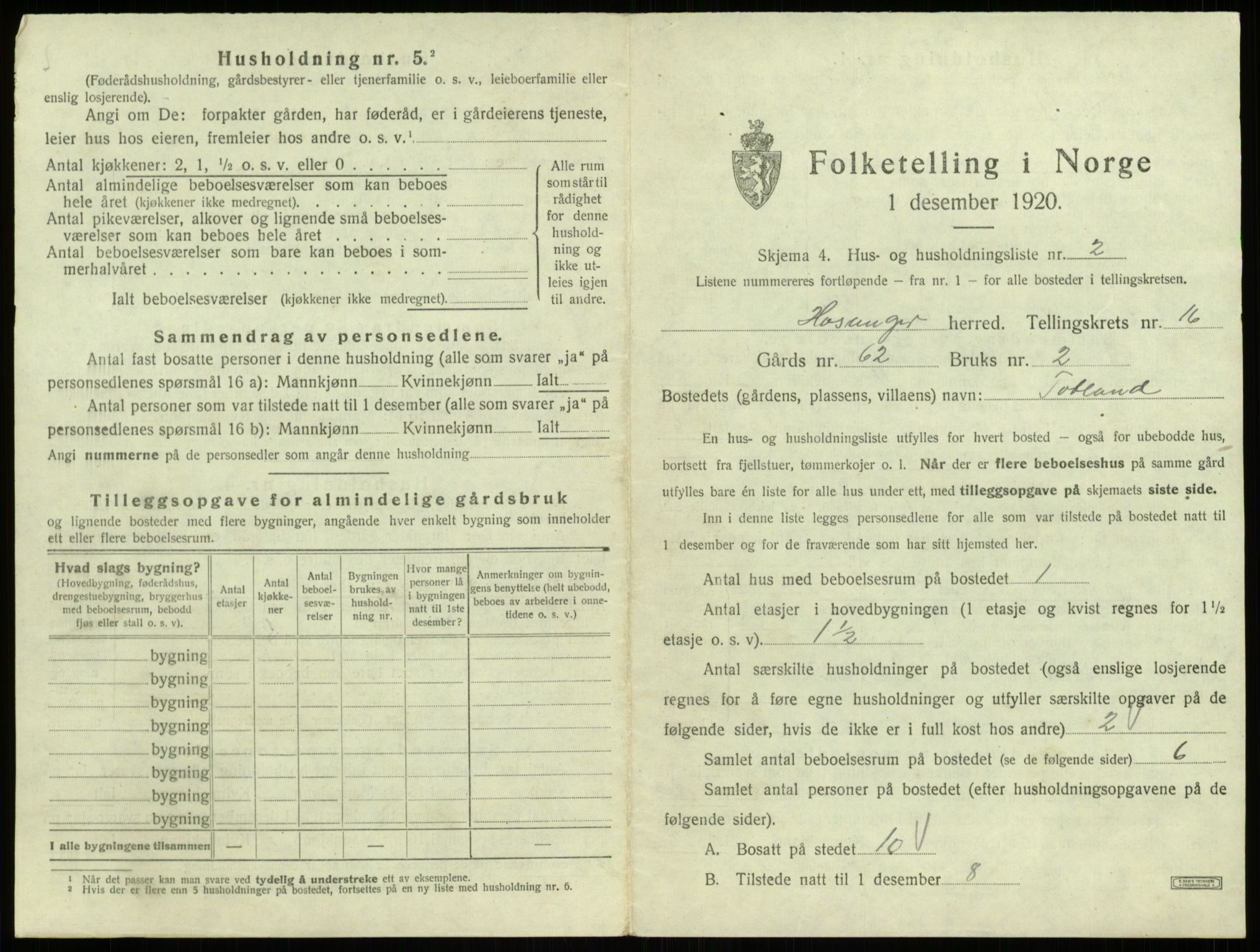 SAB, 1920 census for Hosanger, 1920, p. 826