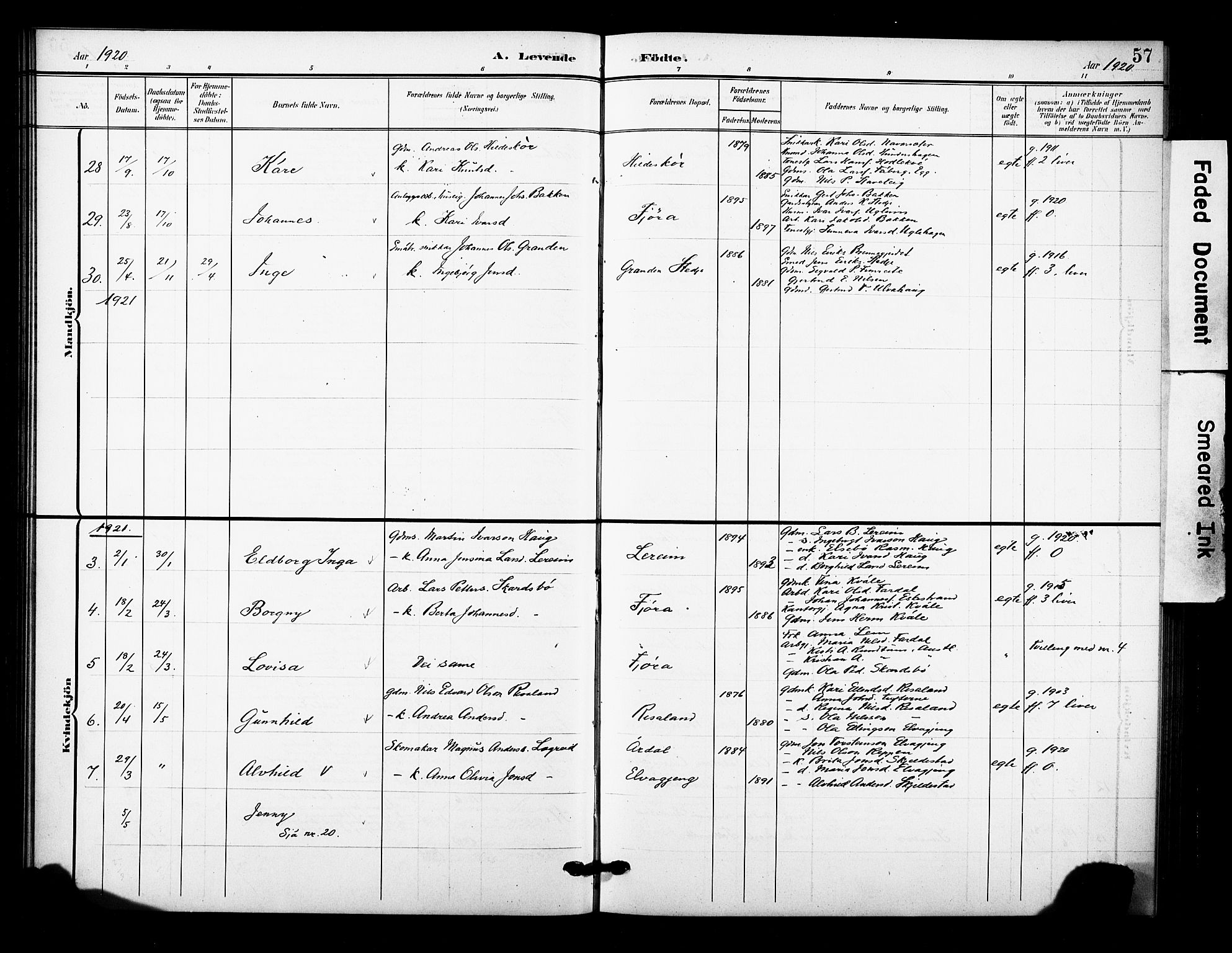 Sogndal sokneprestembete, AV/SAB-A-81301/H/Hab/Haba/L0002: Parish register (copy) no. A 2, 1908-1924, p. 57