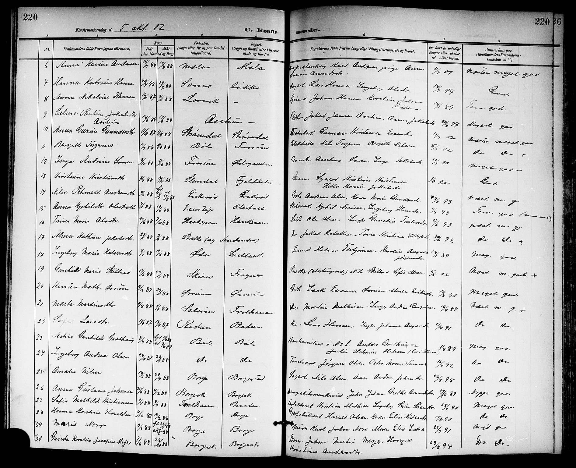 Gjerpen kirkebøker, SAKO/A-265/G/Ga/L0003: Parish register (copy) no. I 3, 1901-1919, p. 220