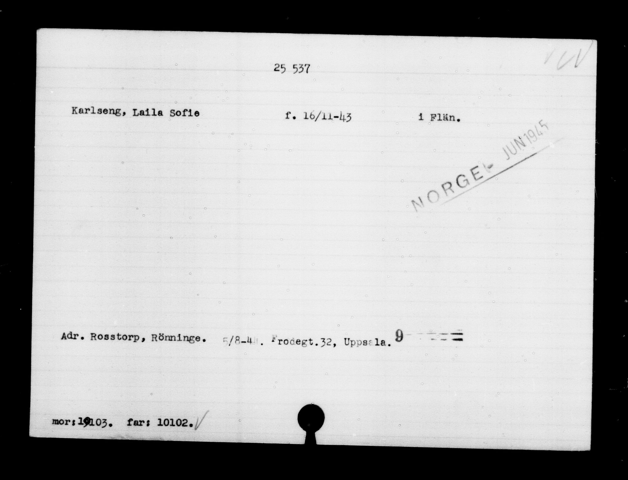 Den Kgl. Norske Legasjons Flyktningskontor, AV/RA-S-6753/V/Va/L0011: Kjesäterkartoteket.  Flyktningenr. 25300-28349, 1940-1945, p. 251