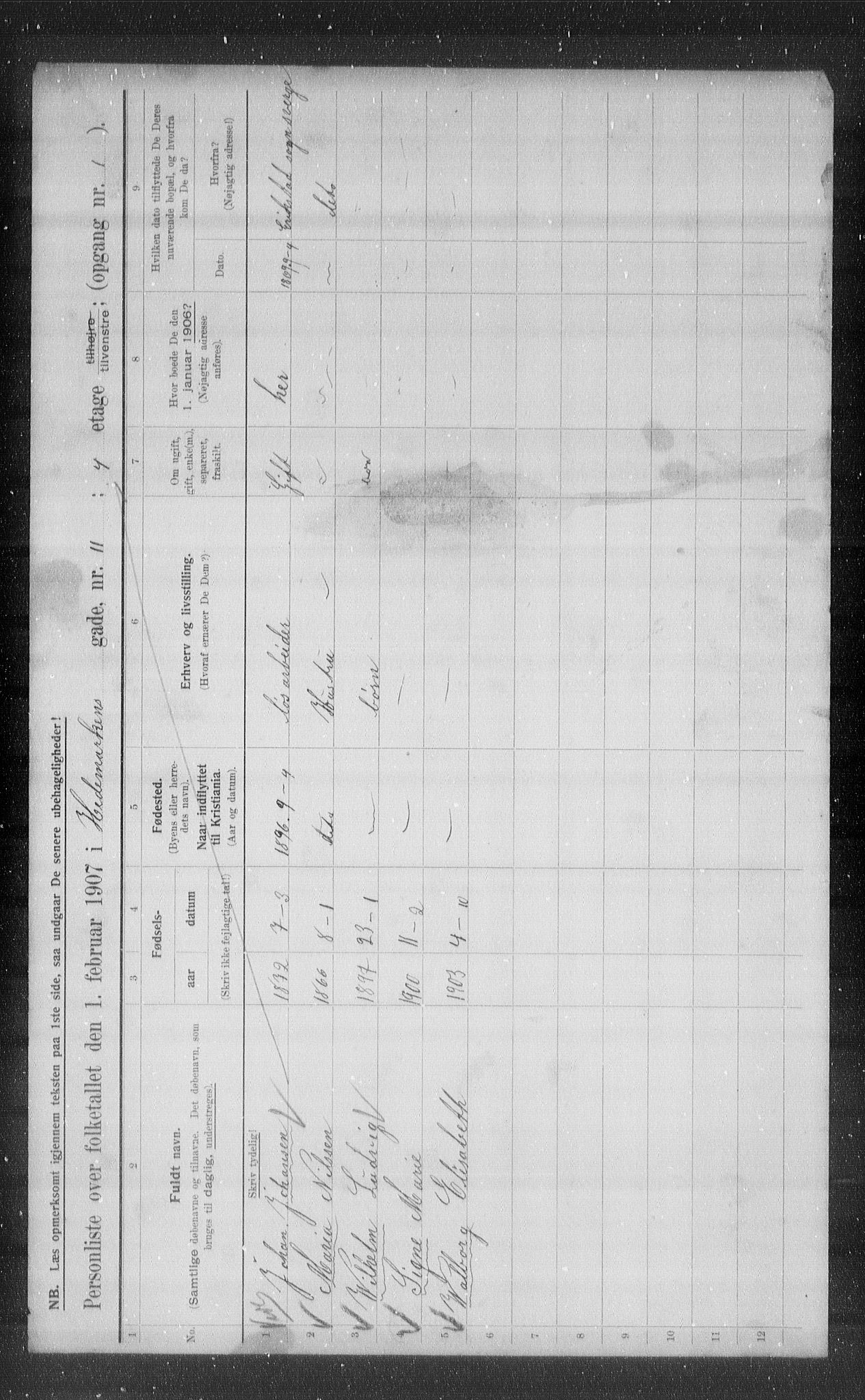 OBA, Municipal Census 1907 for Kristiania, 1907, p. 18564