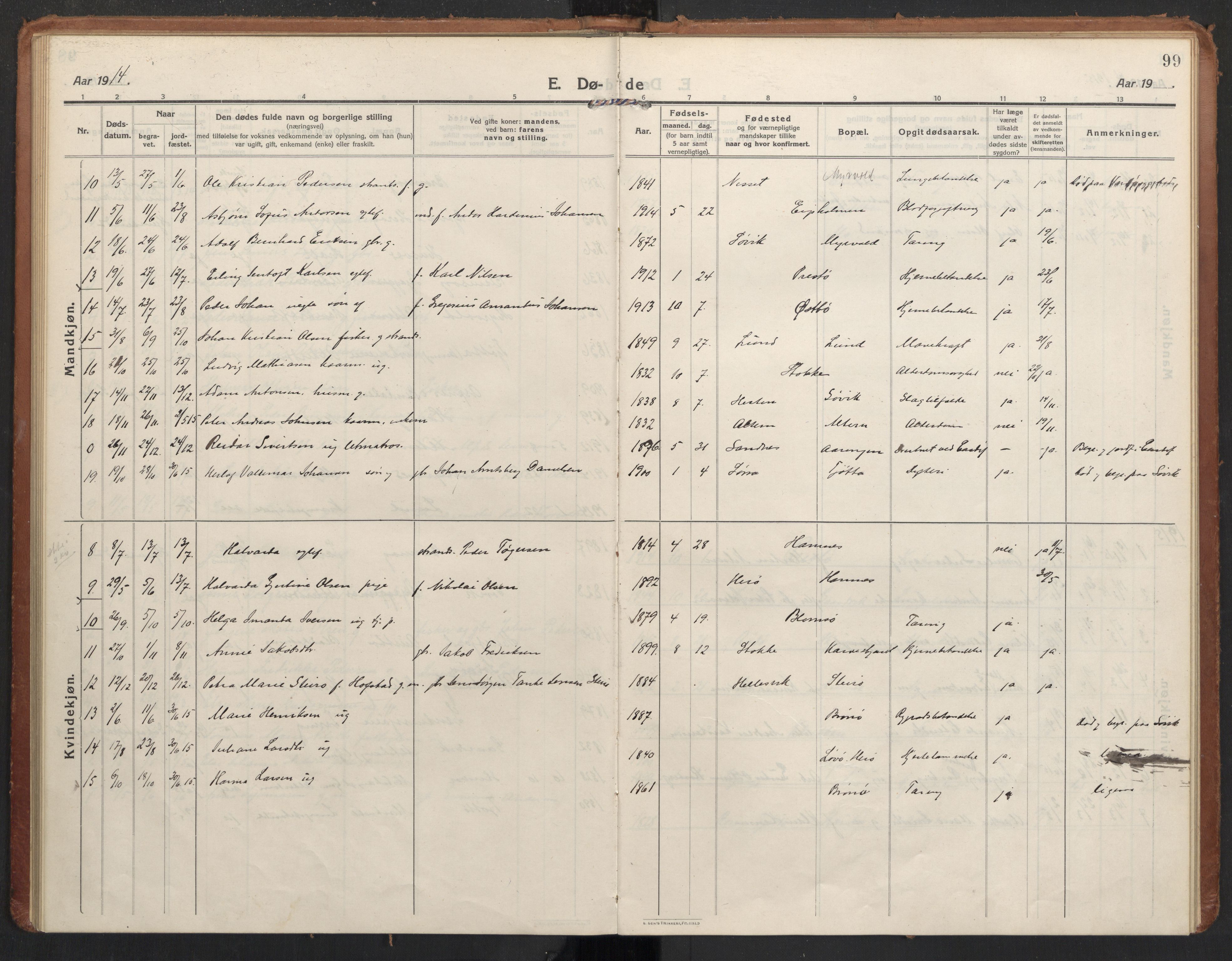 Ministerialprotokoller, klokkerbøker og fødselsregistre - Nordland, AV/SAT-A-1459/830/L0456: Parish register (official) no. 830A20, 1914-1937, p. 99