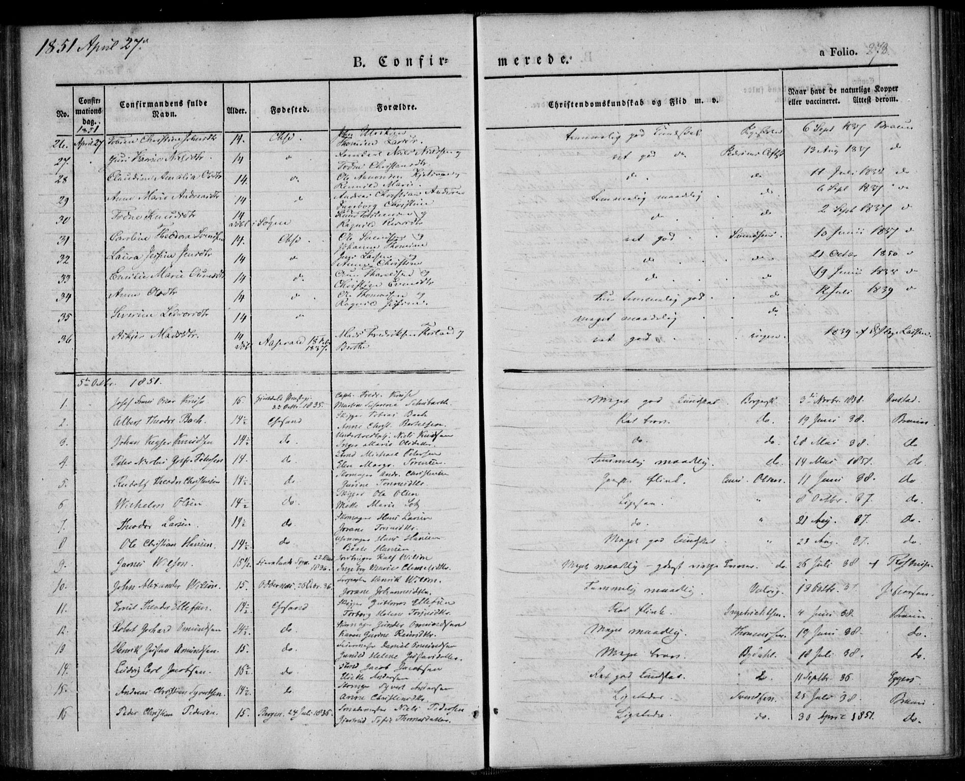 Kristiansand domprosti, SAK/1112-0006/F/Fa/L0013: Parish register (official) no. A 13, 1842-1851, p. 278