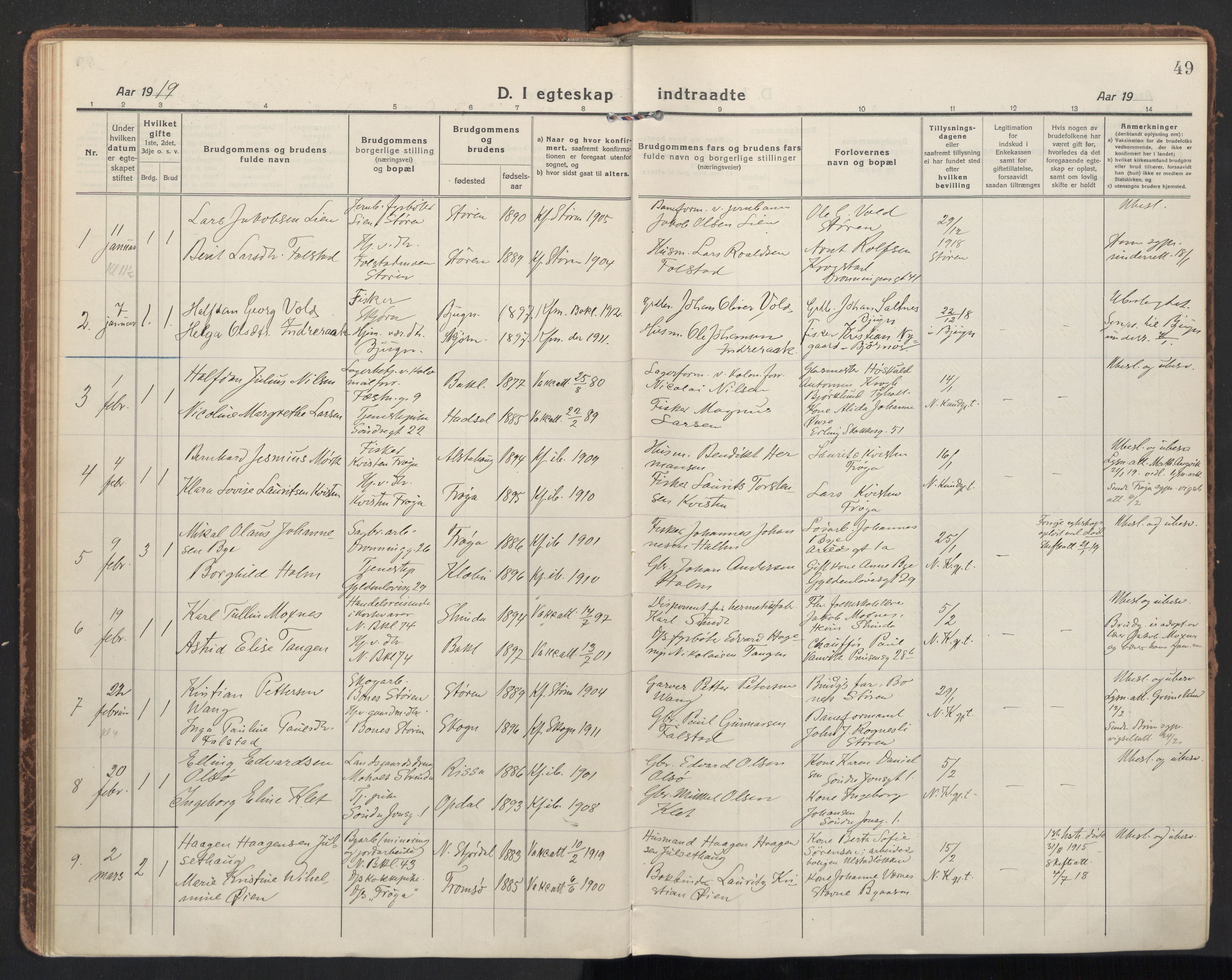 Ministerialprotokoller, klokkerbøker og fødselsregistre - Sør-Trøndelag, SAT/A-1456/604/L0206: Parish register (official) no. 604A26, 1917-1931, p. 49