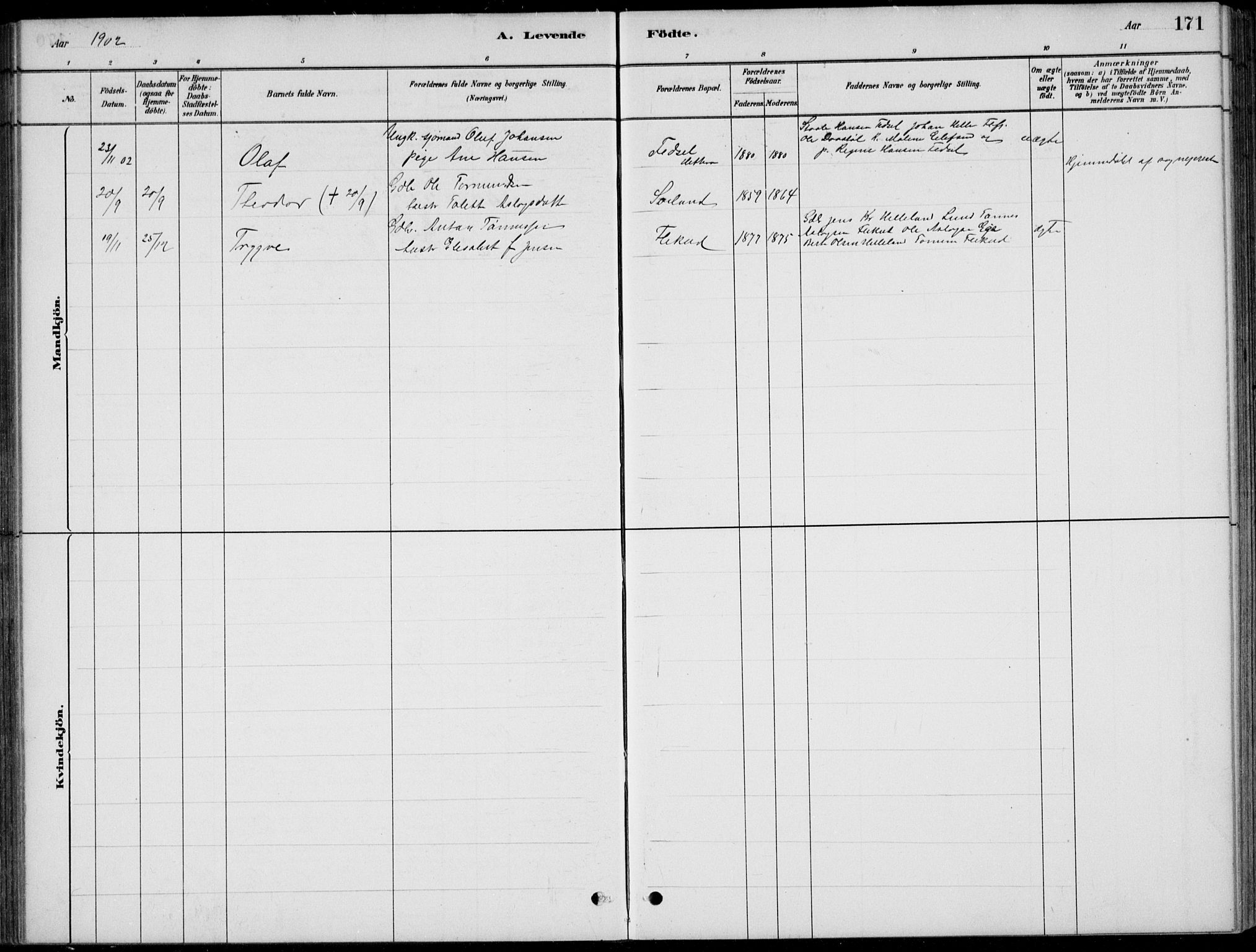 Flekkefjord sokneprestkontor, AV/SAK-1111-0012/F/Fb/Fbc/L0007: Parish register (copy) no. B 7, 1880-1902, p. 171