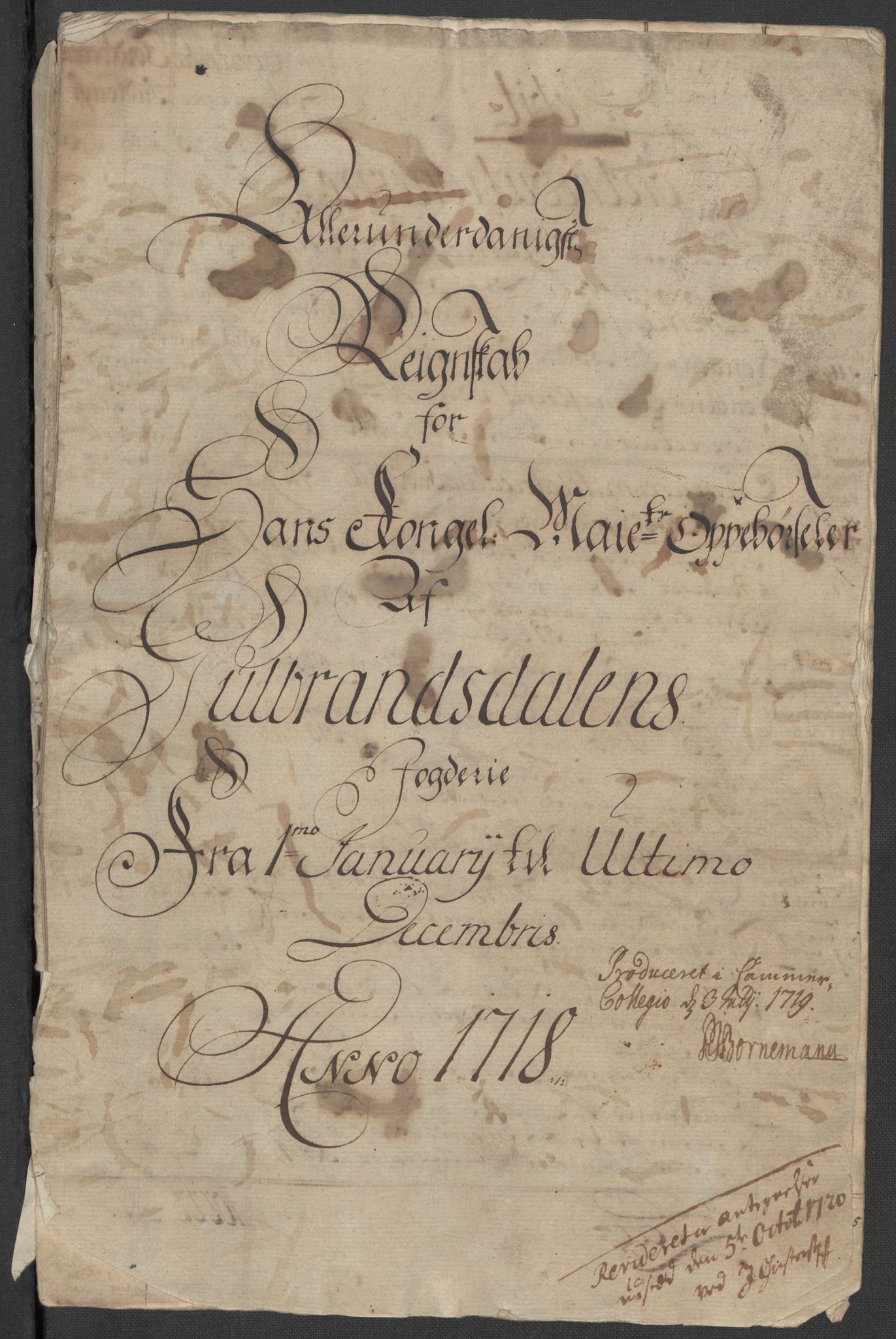 Rentekammeret inntil 1814, Reviderte regnskaper, Fogderegnskap, RA/EA-4092/R17/L1188: Fogderegnskap Gudbrandsdal, 1718, p. 3