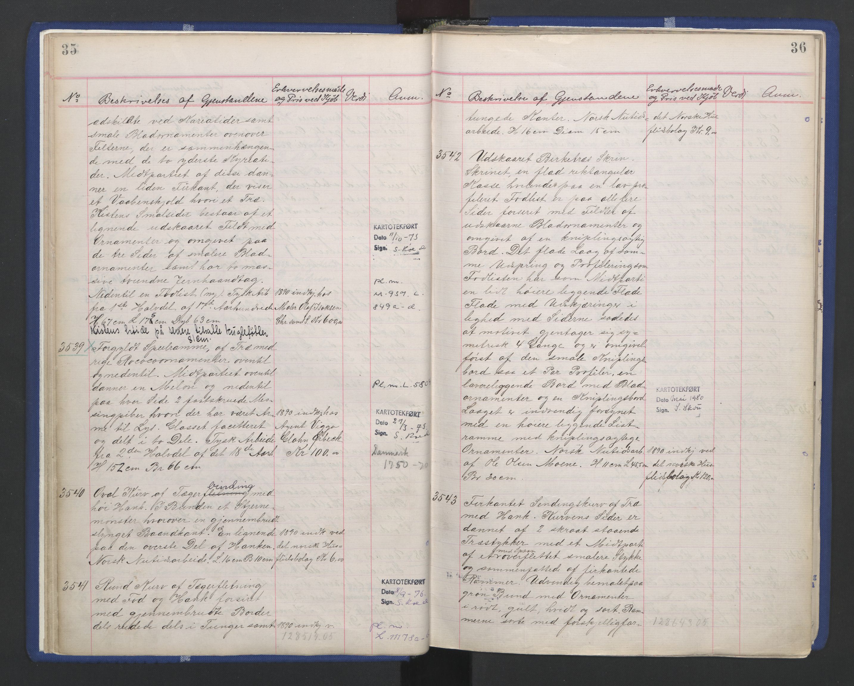 Kunstindustrimuseet i Oslo, NMFK/KIM-1001/A/Ae/L0003: Protokoll 3391-4609. Kunstindustrimuseets samlinger, 1889-1894, p. 22