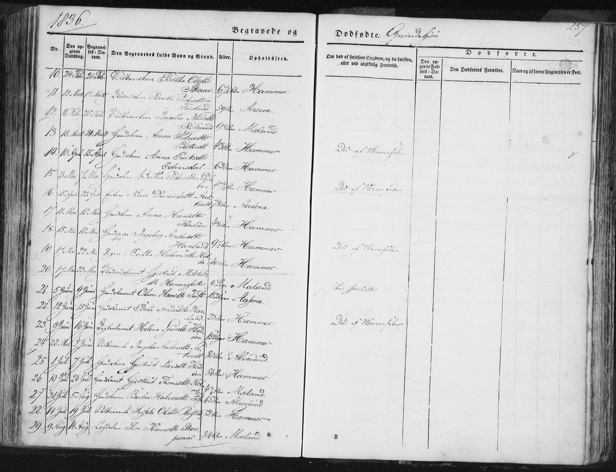 Hamre sokneprestembete, SAB/A-75501/H/Ha/Haa/Haaa/L0012: Parish register (official) no. A 12, 1834-1845, p. 257